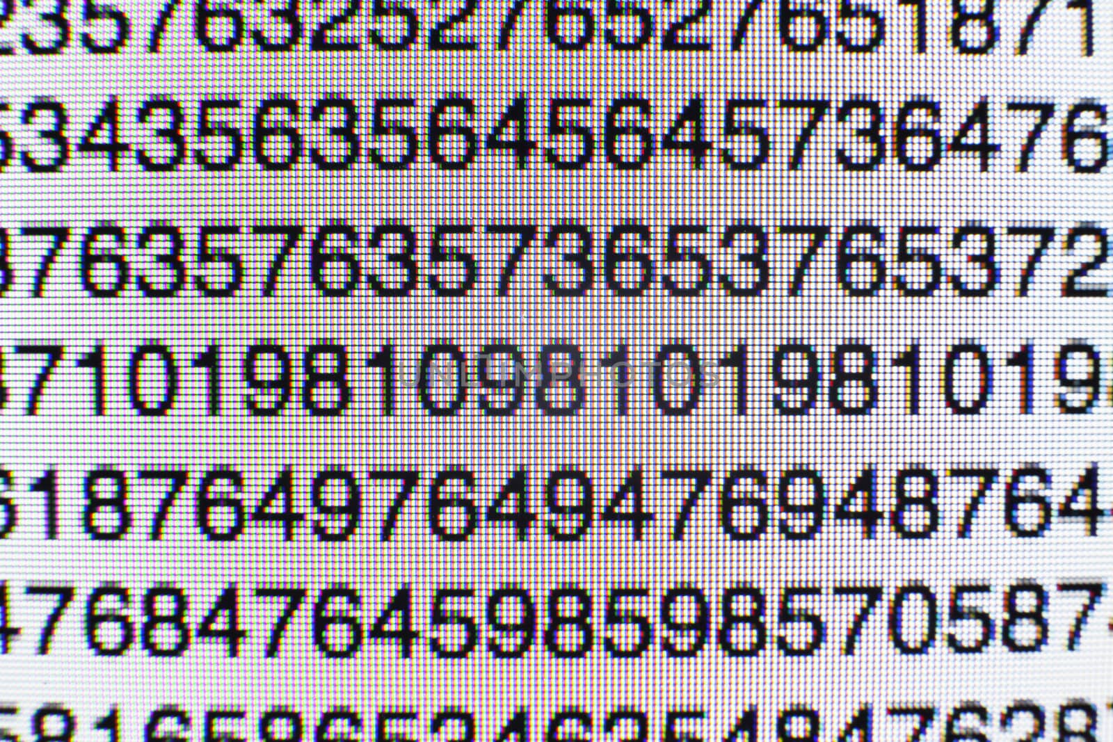 Numbers on a computer screen