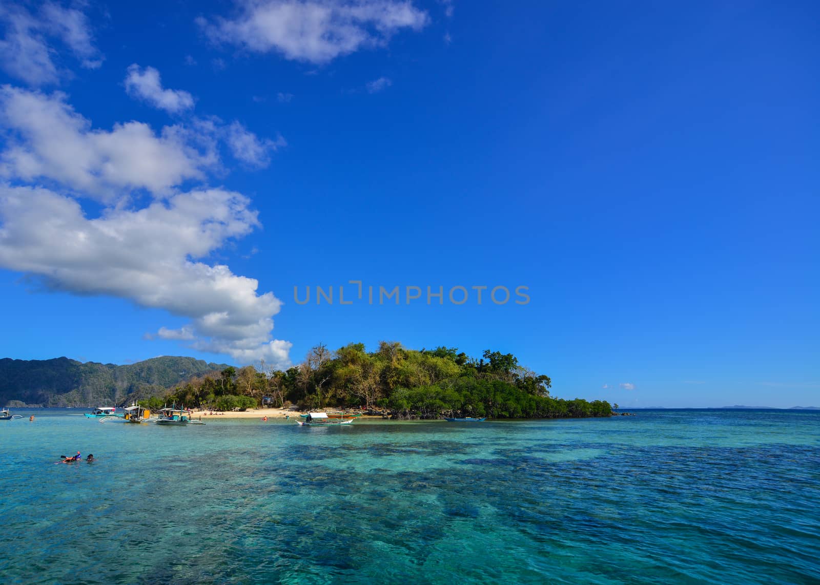 Landscape of green island at sunny day in Coron Island, Philippines. Coron has been described as one of the best spots in the World for Wreck diving.