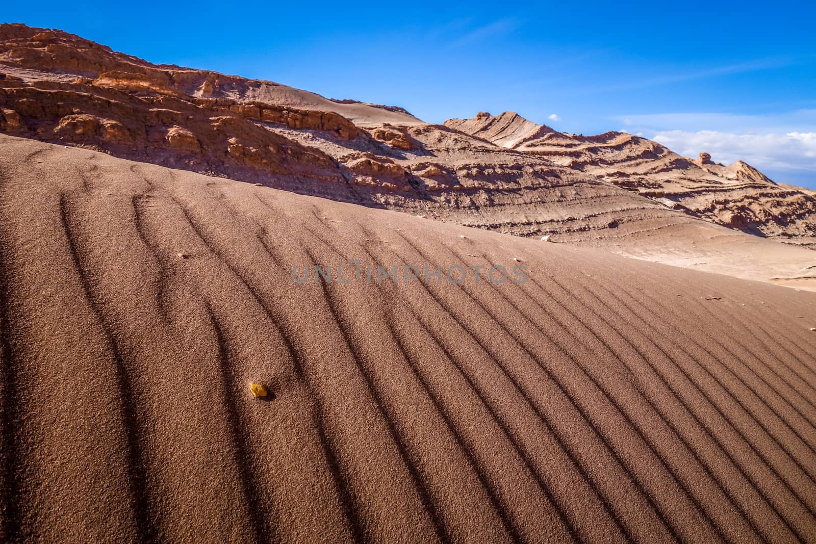 Sand dunes landscape in Valle de la Luna, San Pedro de Atacama, Chile