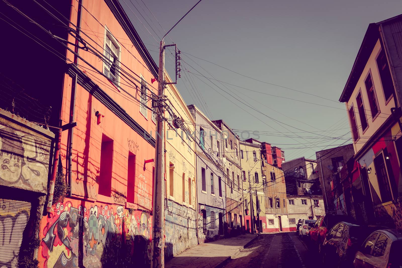 Colorful old houses in valparaiso city, Chile