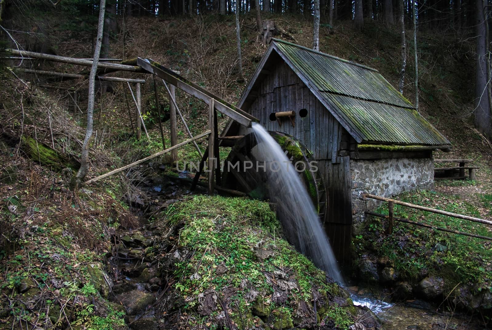 Old Slovenian watermill by rainfallsup