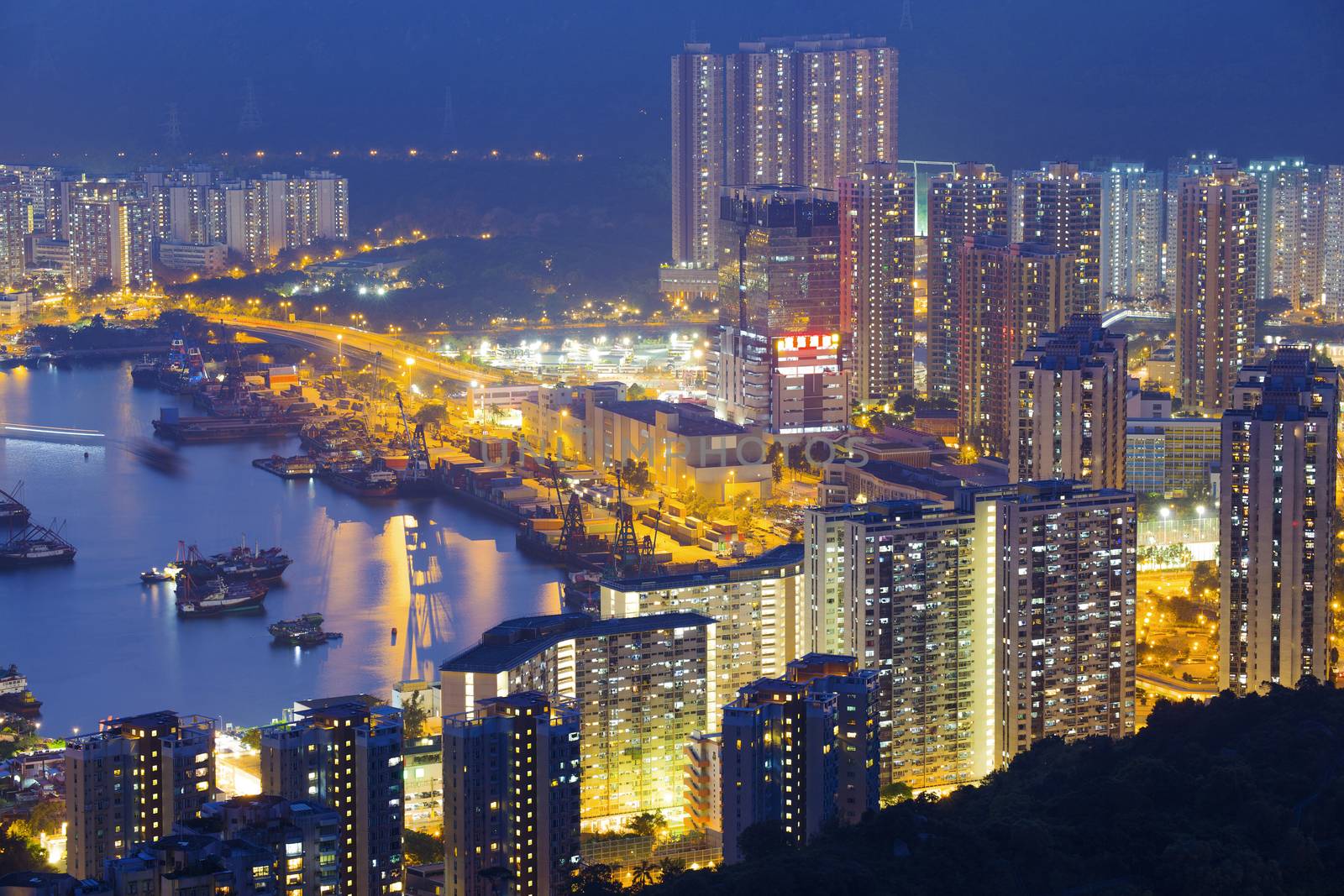 Hong Kong Tuen Mun skyline and South China sea by cozyta