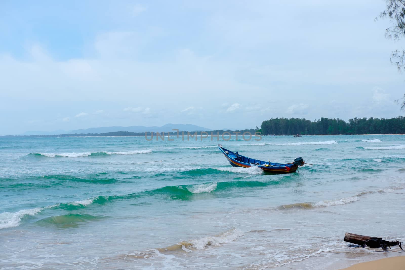 Boat is jumping in the sea tide waves by rainfallsup