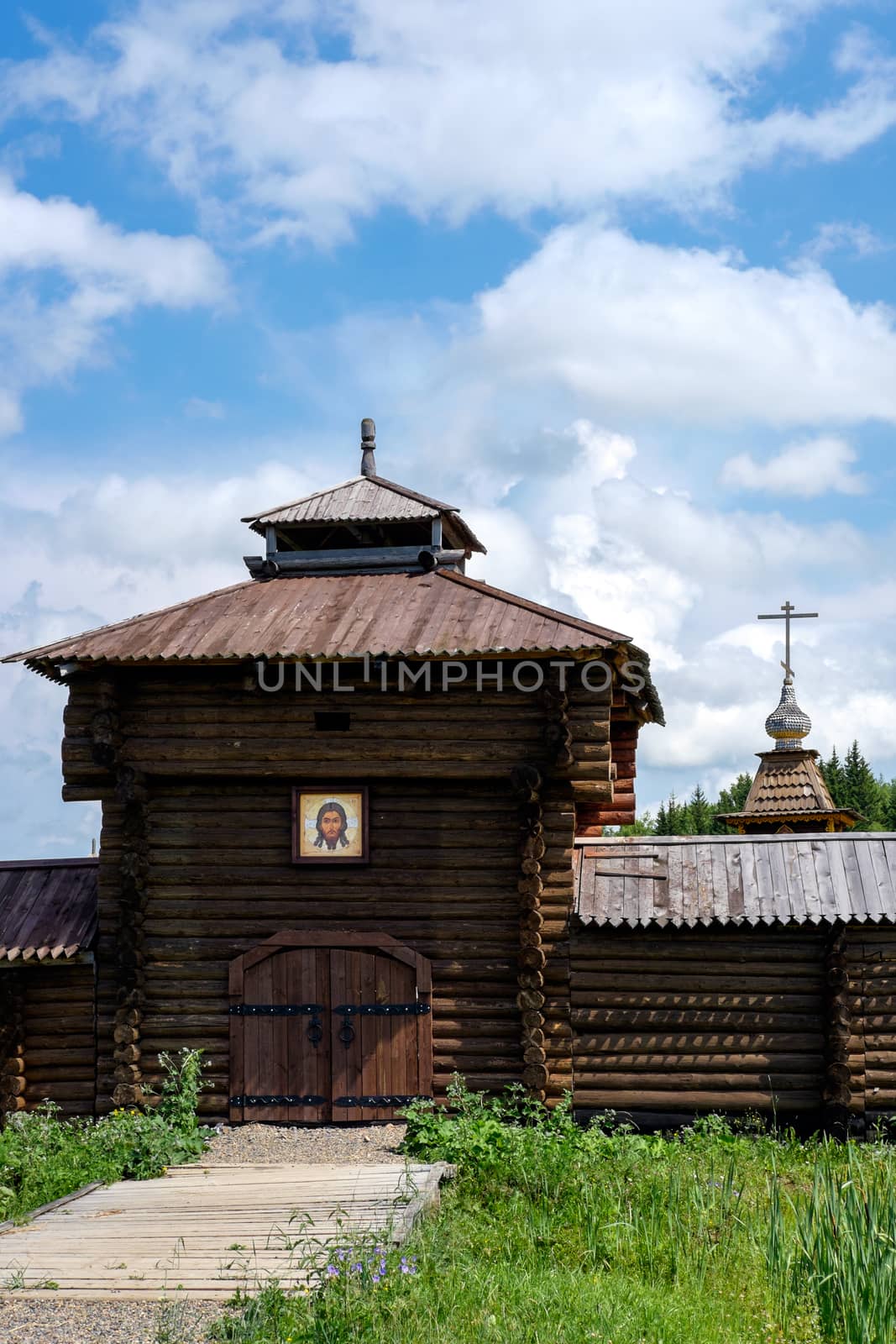 Semiluzhenski kazak ostrog - Russian small wooden fort,  Ostrog is encircled by 4–6 metres high palisade walls made from sharpened trunks. The name derives from the Russian word  strogat', "to shave the wood". Ostrog was an exclusively military fort. Ostrog was built in remote area at Semiluzhki village in Siberia. Near city Tomsk.There is a small wooden chapel of St Nikolay (Nikolas) inside.