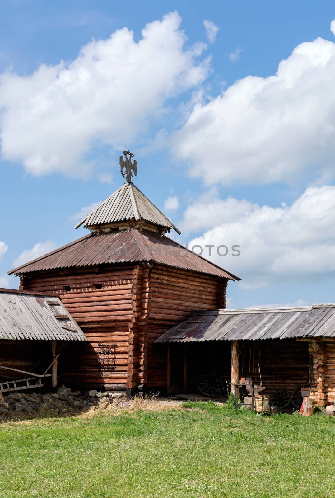 Semiluzhenski kazak ostrog - Russian small wooden fort,  Ostrog is encircled by 4–6 metres high palisade walls made from sharpened trunks. The name derives from the Russian word  strogat', "to shave the wood". Ostrog was an exclusively military fort. Ostrog was built in remote area at Semiluzhki village in Siberia. Near city Tomsk.There is a small wooden chapel of St Nikolay (Nikolas) inside.