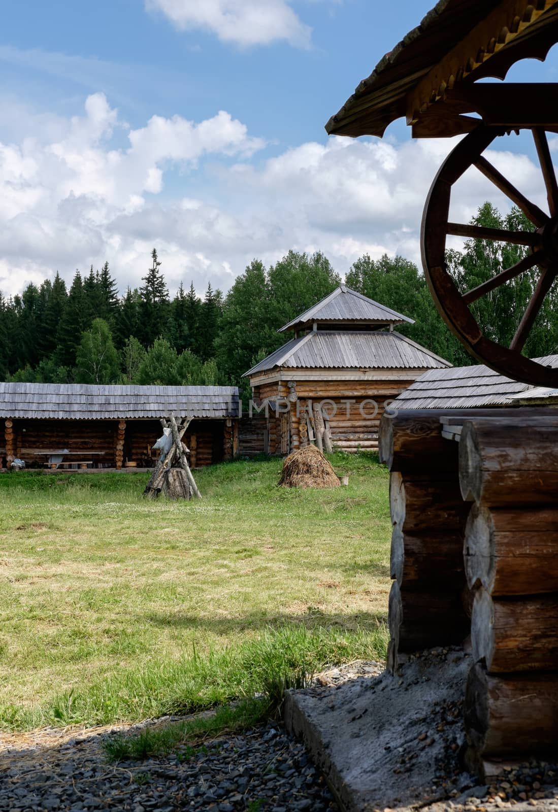 Semiluzhenski kazak ostrog - Russian small wooden fort,  Ostrog is encircled by 4–6 metres high palisade walls made from sharpened trunks. The name derives from the Russian word  strogat', "to shave the wood". Ostrog was an exclusively military fort. Ostrog was built in remote area at Semiluzhki village in Siberia. Near city Tomsk.There is a small wooden chapel of St Nikolay (Nikolas) inside.