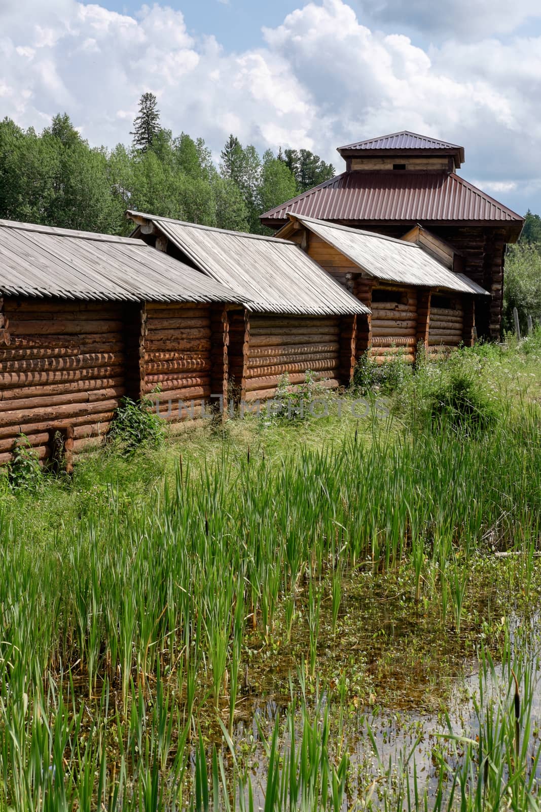 Semiluzhenski kazak ostrog - Russian small wooden fort,  Ostrog is encircled by 4–6 metres high palisade walls made from sharpened trunks. The name derives from the Russian word  strogat', "to shave the wood". Ostrog was an exclusively military fort. Ostrog was built in remote area at Semiluzhki village in Siberia. Near city Tomsk.There is a small wooden chapel of St Nikolay (Nikolas) inside.