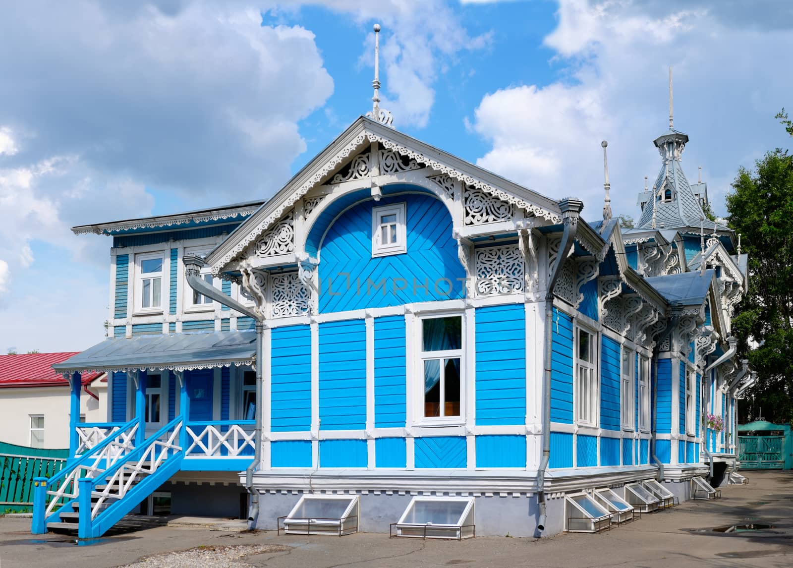 Wooden architecture of Russia. Russian German center in tomsk city. One of the most favorite wooden buildings in Siberia