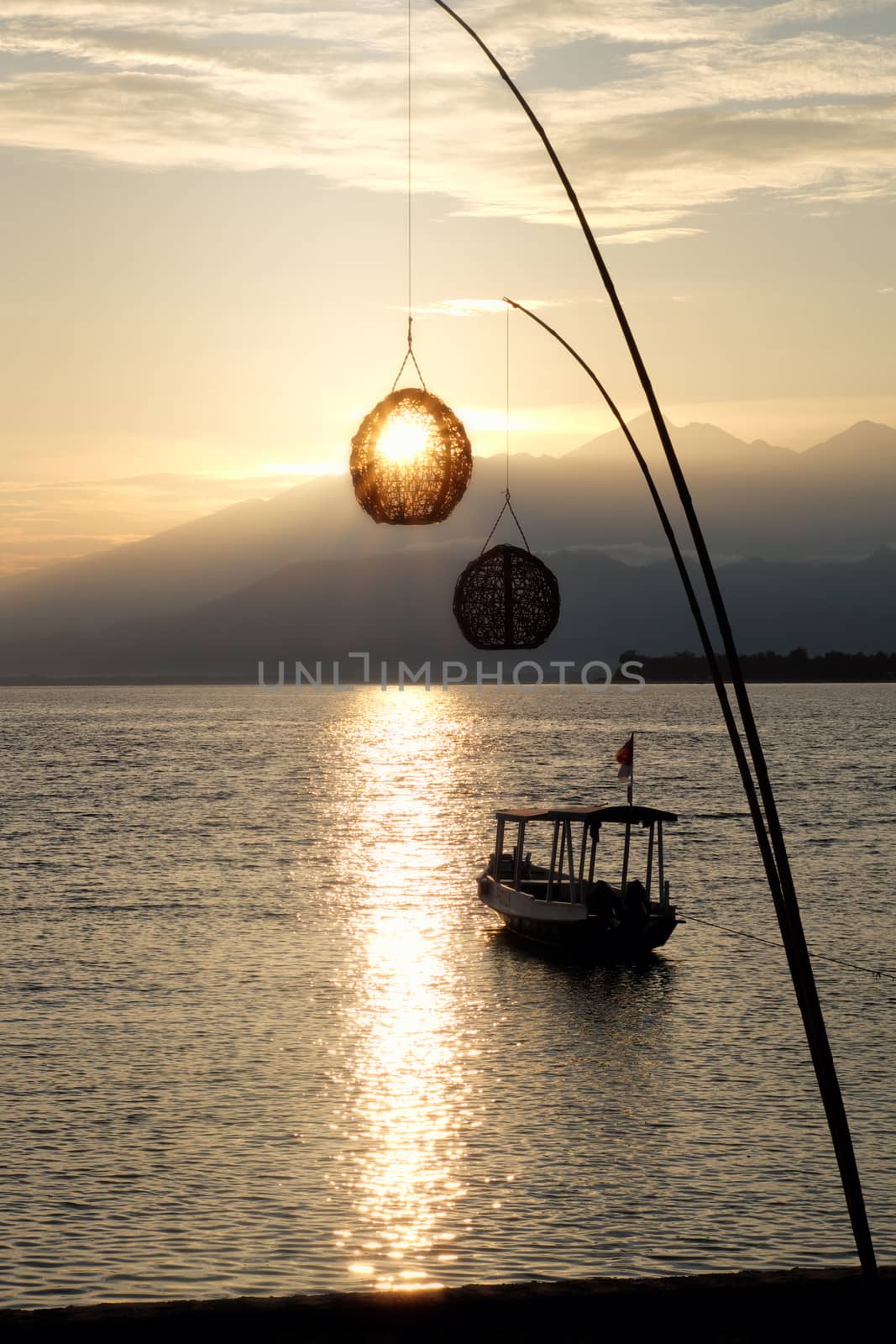 Boat at dawn. Lombok view from Gili Meno by rainfallsup