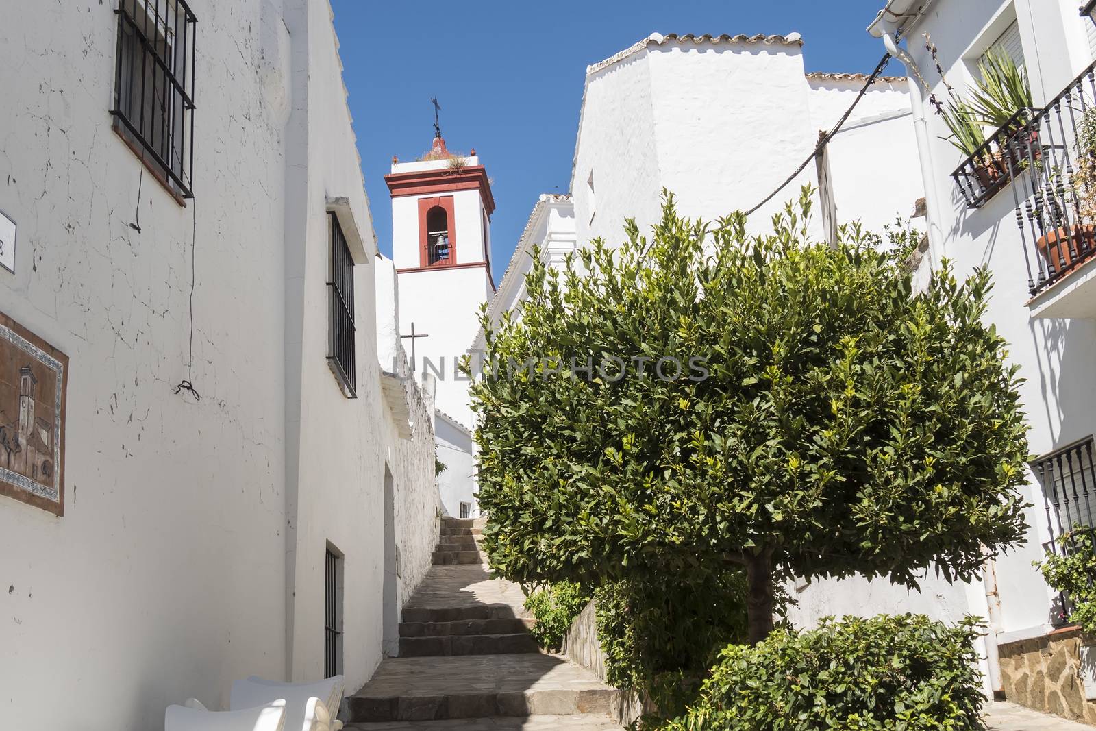 Typical white Andalusian village street in Benaocaz, Cadiz, Spain