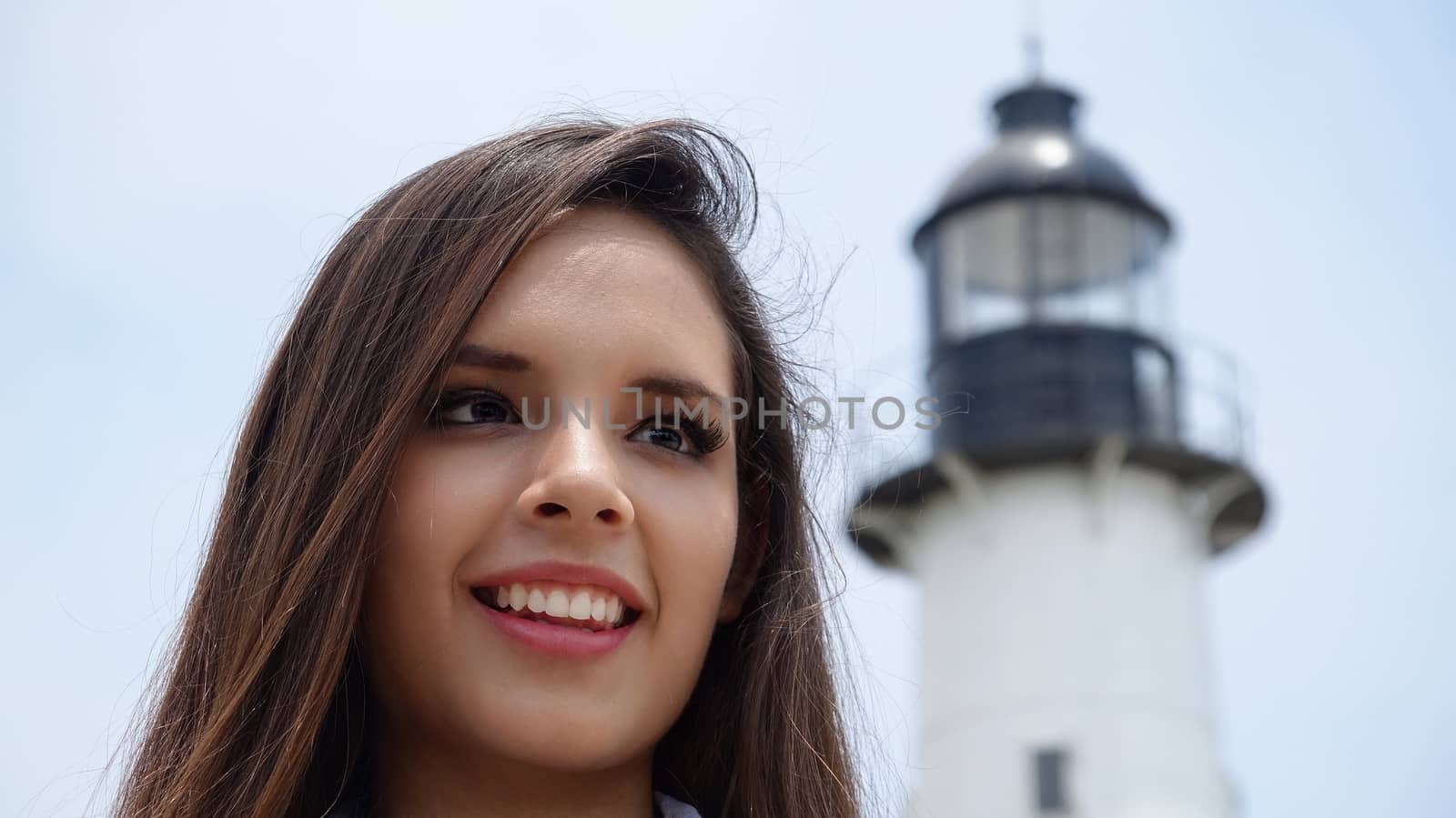 Tourist Teen Girl At Lighthouse