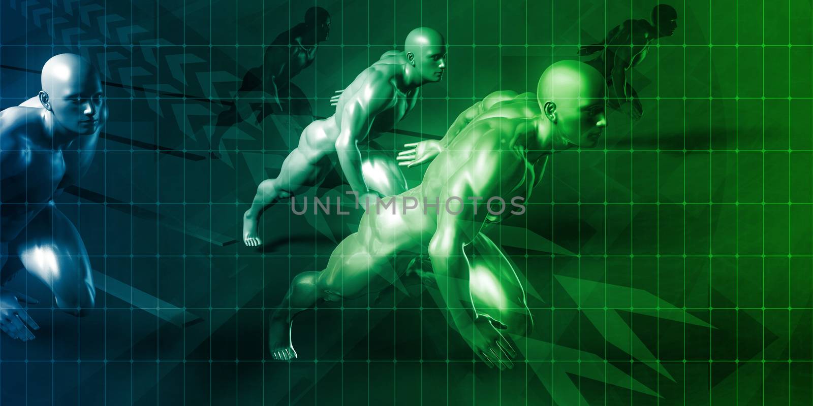 Science and Technology with Men Running as Futuristic Concept