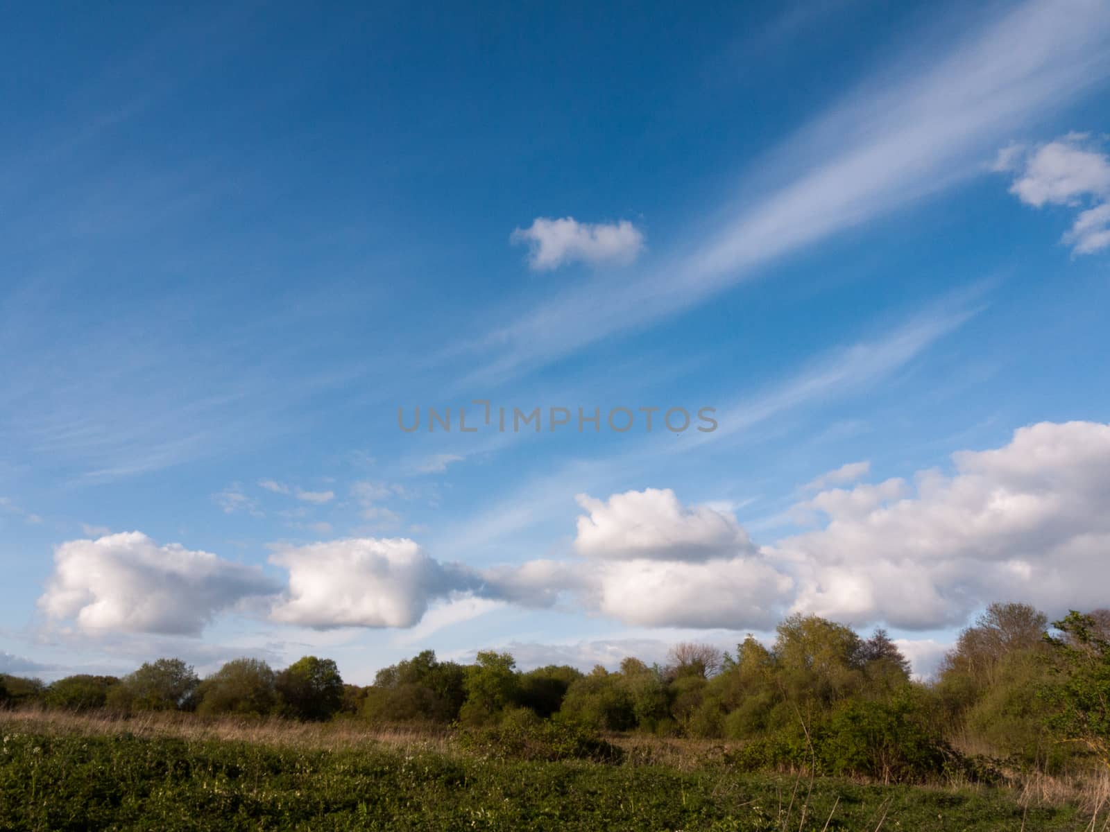 a landscape white clouds and streaks in a blue sky during the da by callumrc