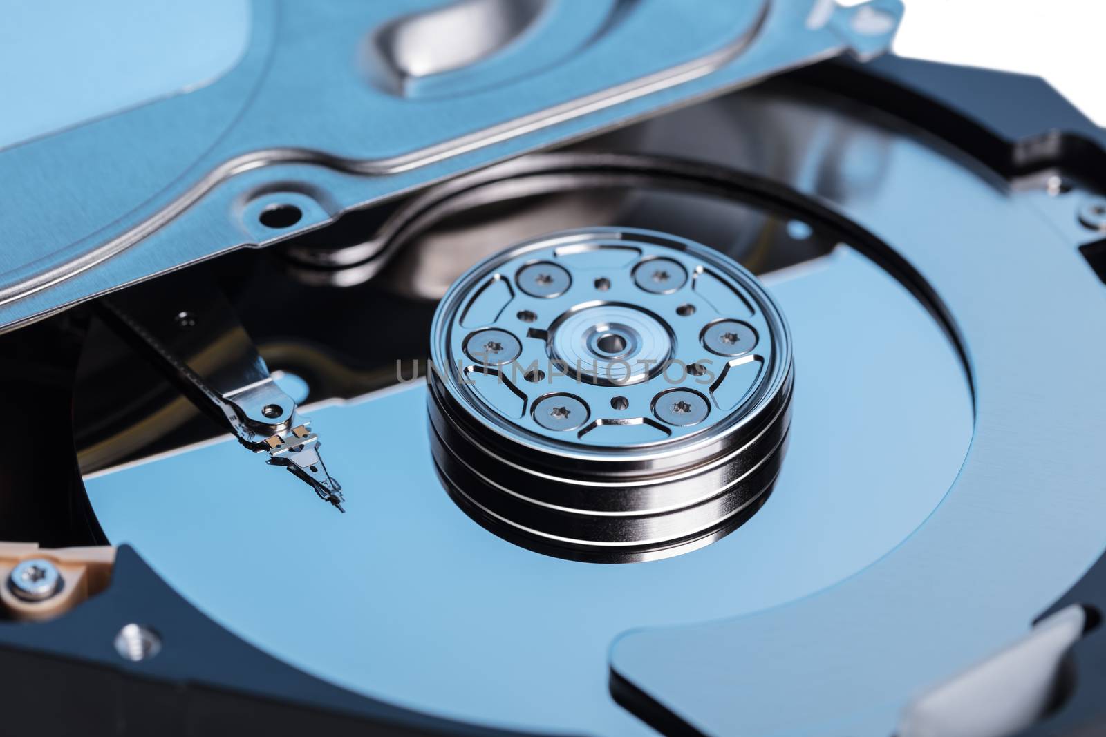 Disassembled computer hard disk memory close-up