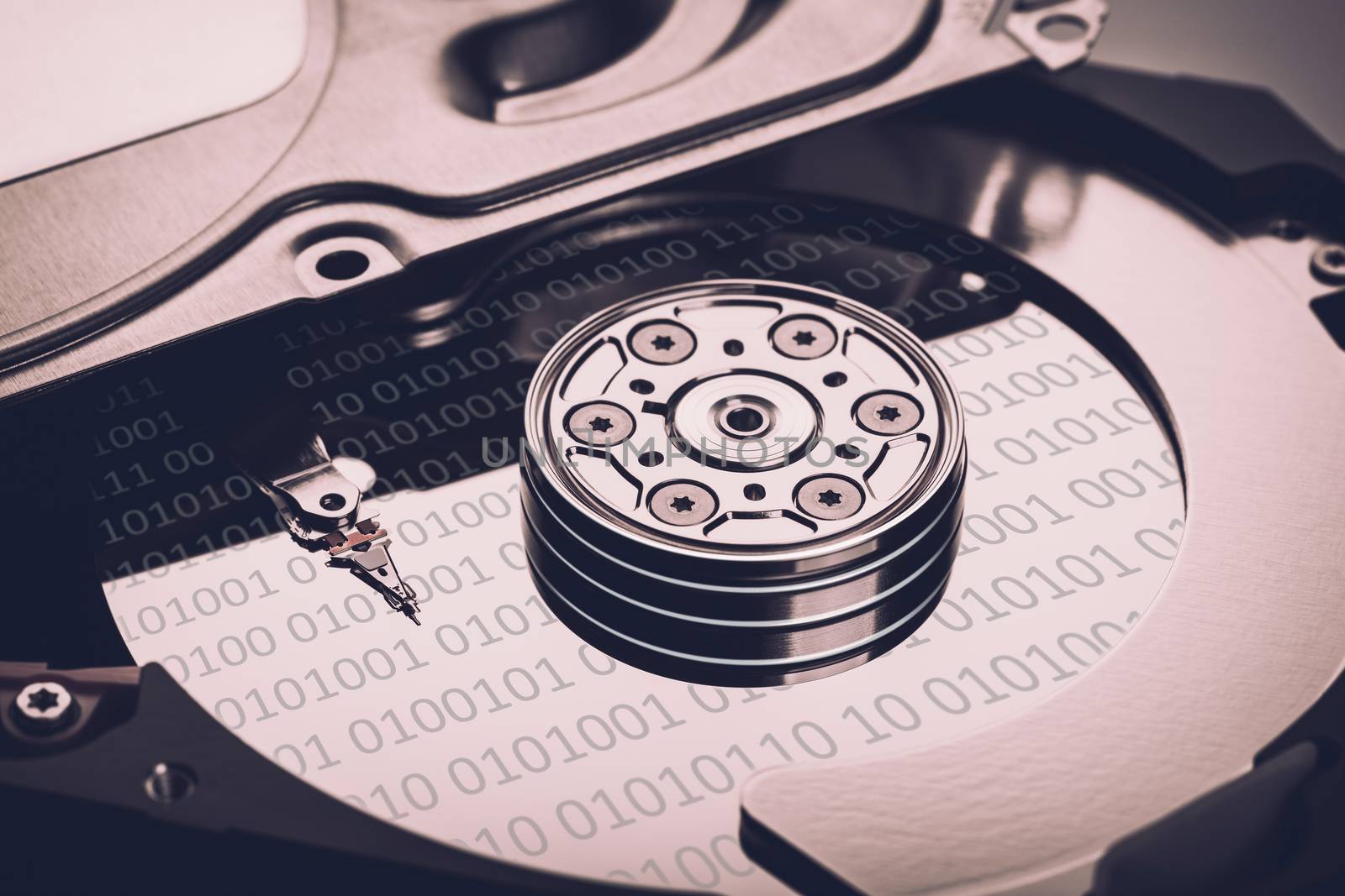 Disassembled computer hard disk memory close-up
