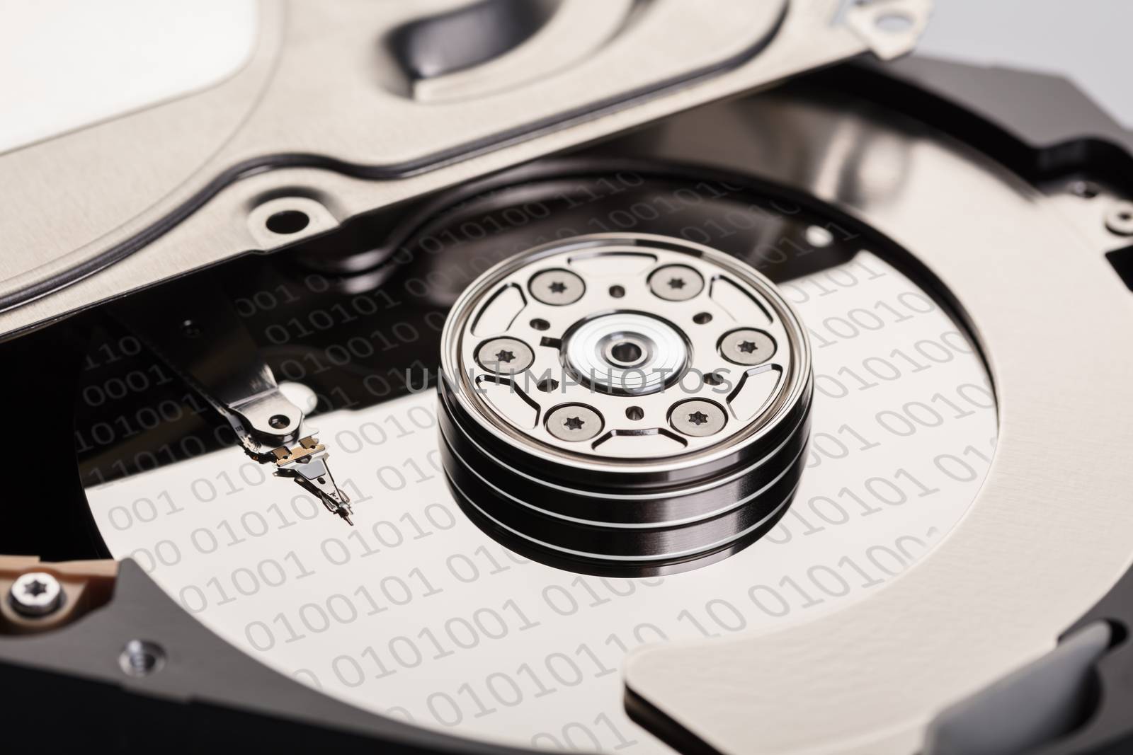 Disassembled computer hard disk memory close-up
