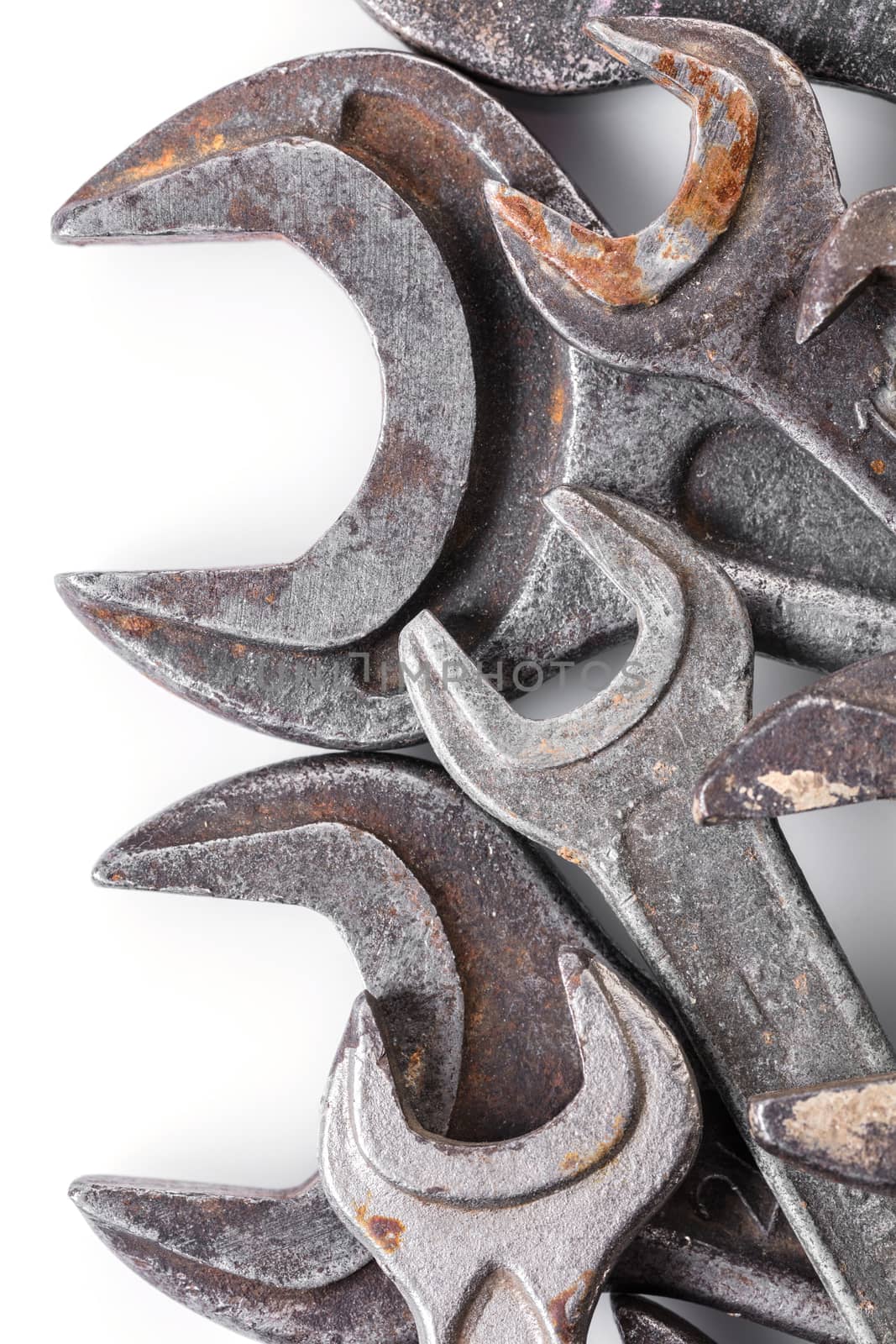 spanners of different sizes on a white background
