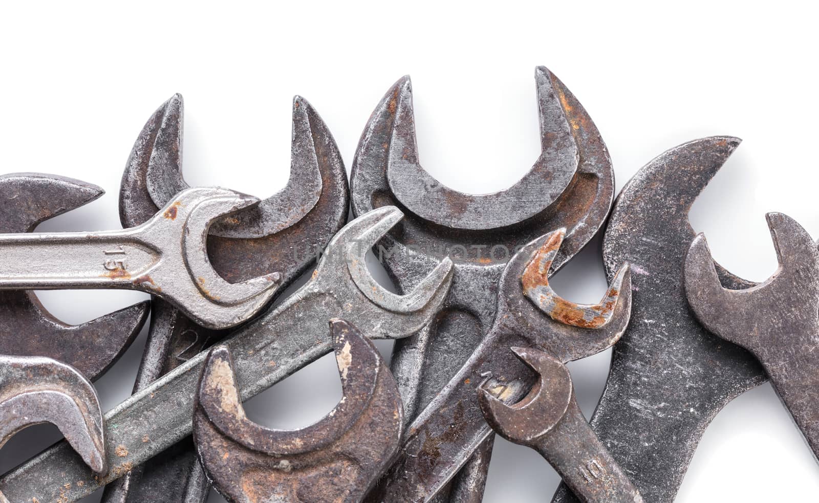 spanners of different sizes on a white background
