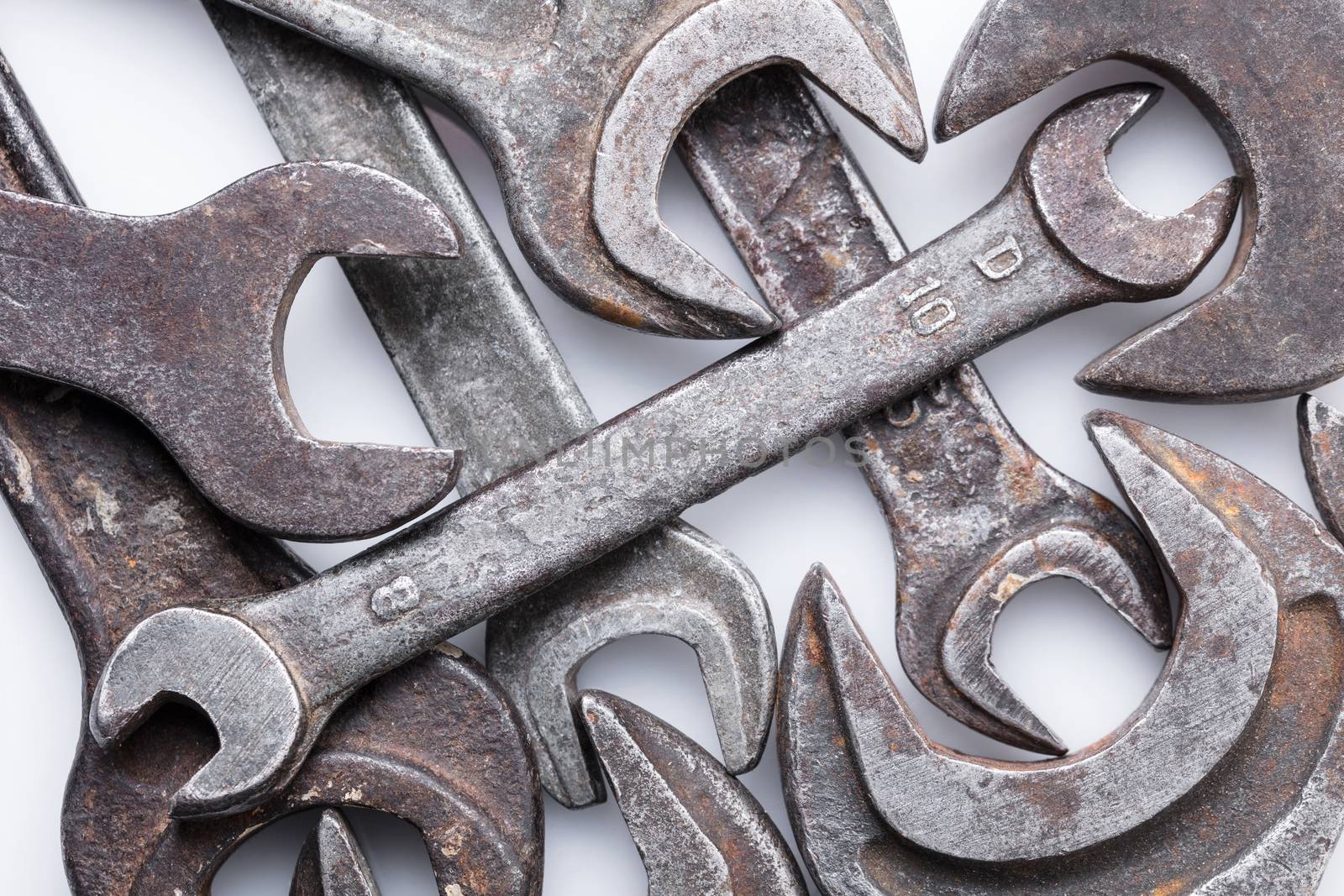 Spanners of various sizes close-up, abstract background