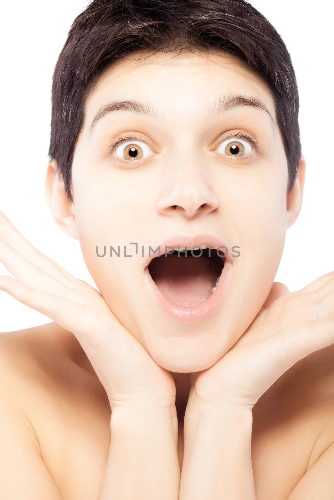 girl with a short hair making positive surprised expression