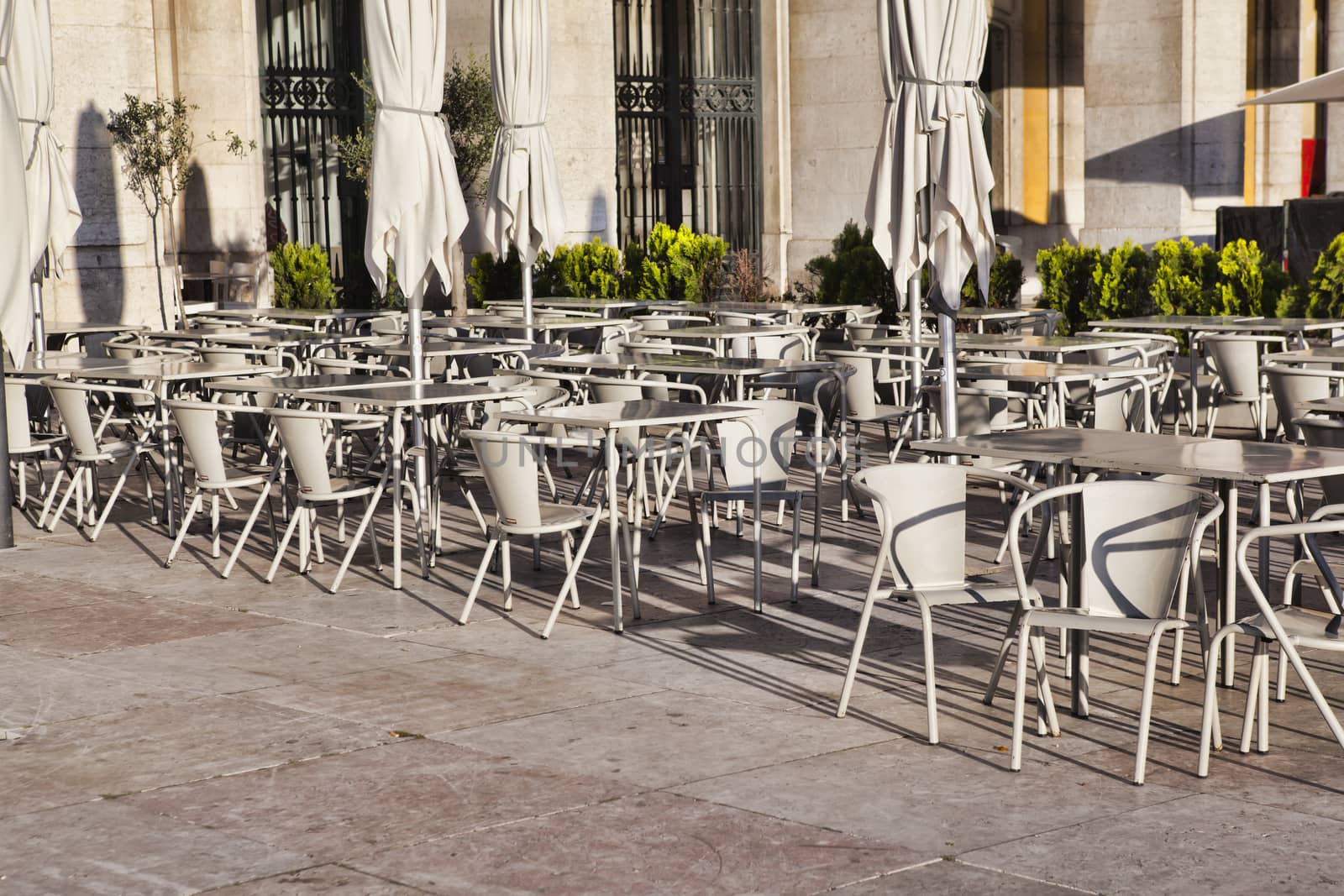 Outdoor street cafe tables in Lisbon