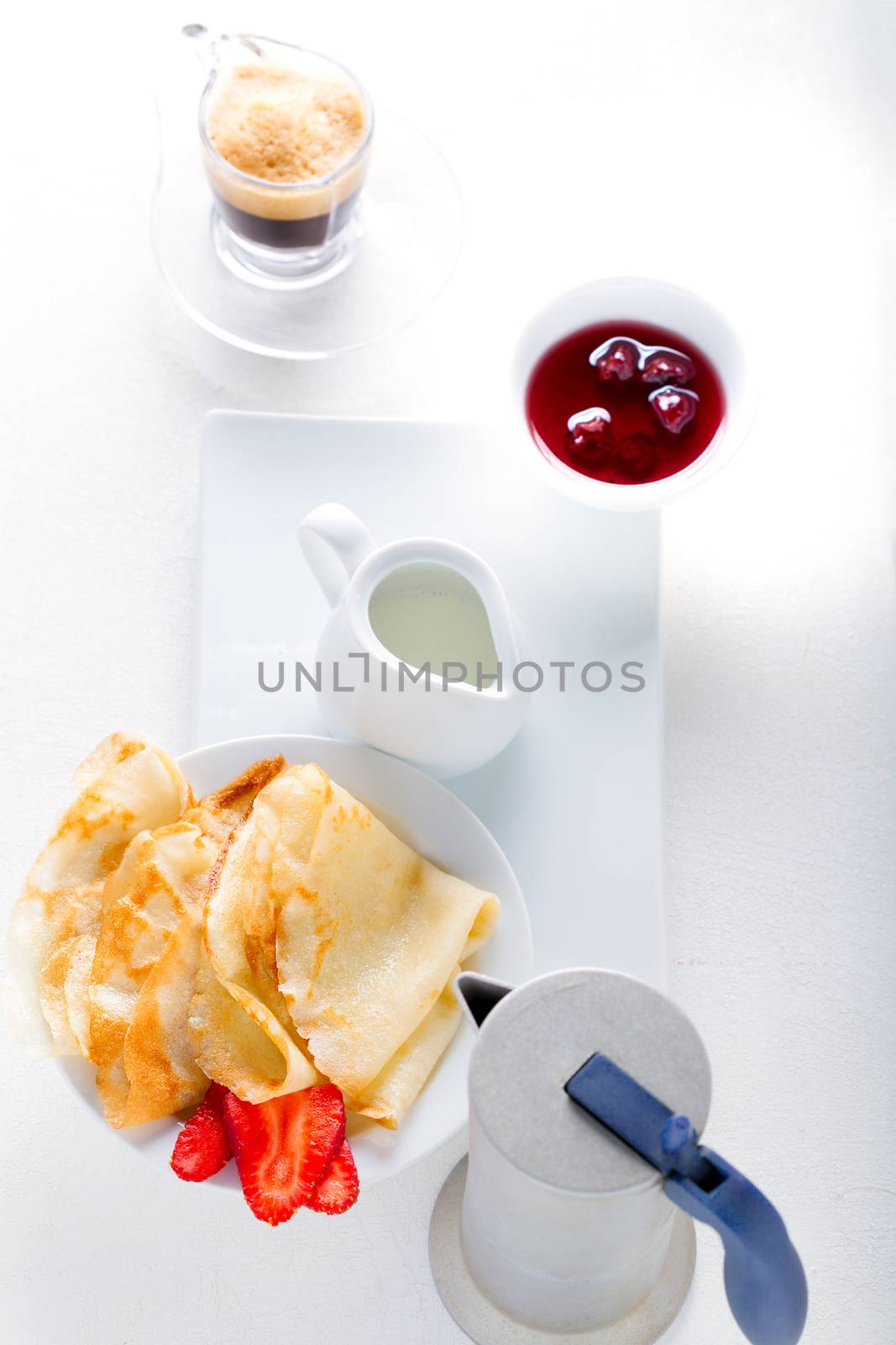 Crepes with strawberries and coffee by supercat67