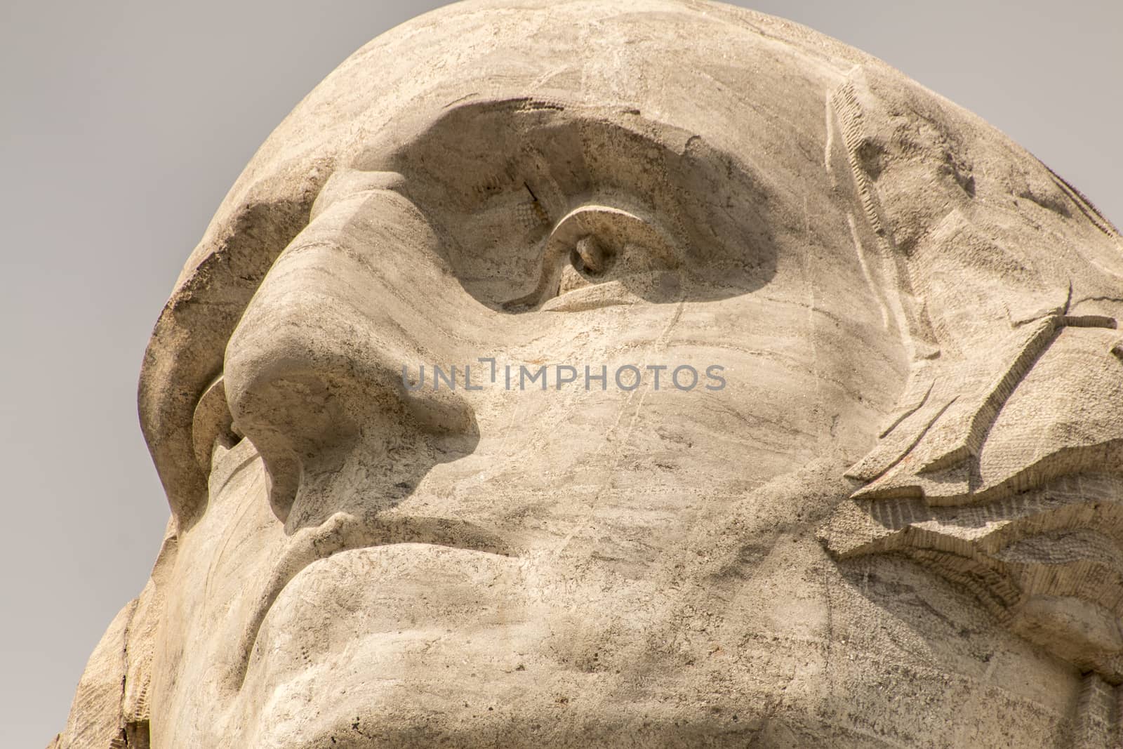 A close-up of George Washington on Mount Rushmore in South Dakota.