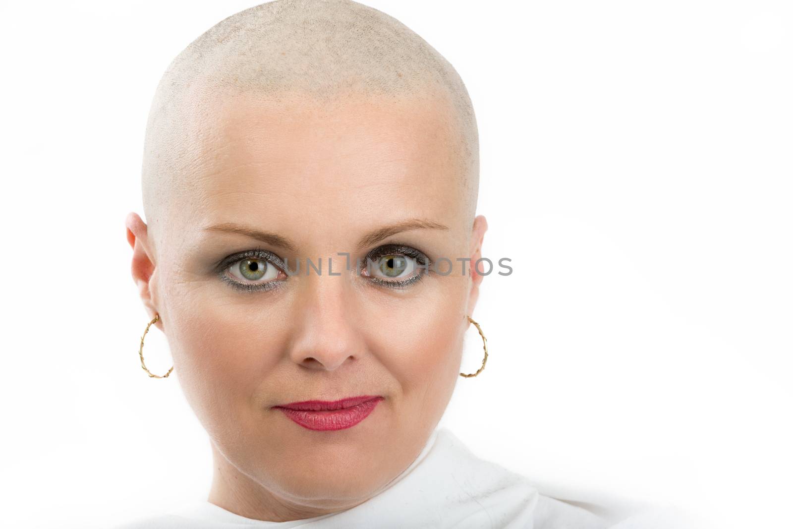 beautiful middle age woman cancer patient without hair by artush