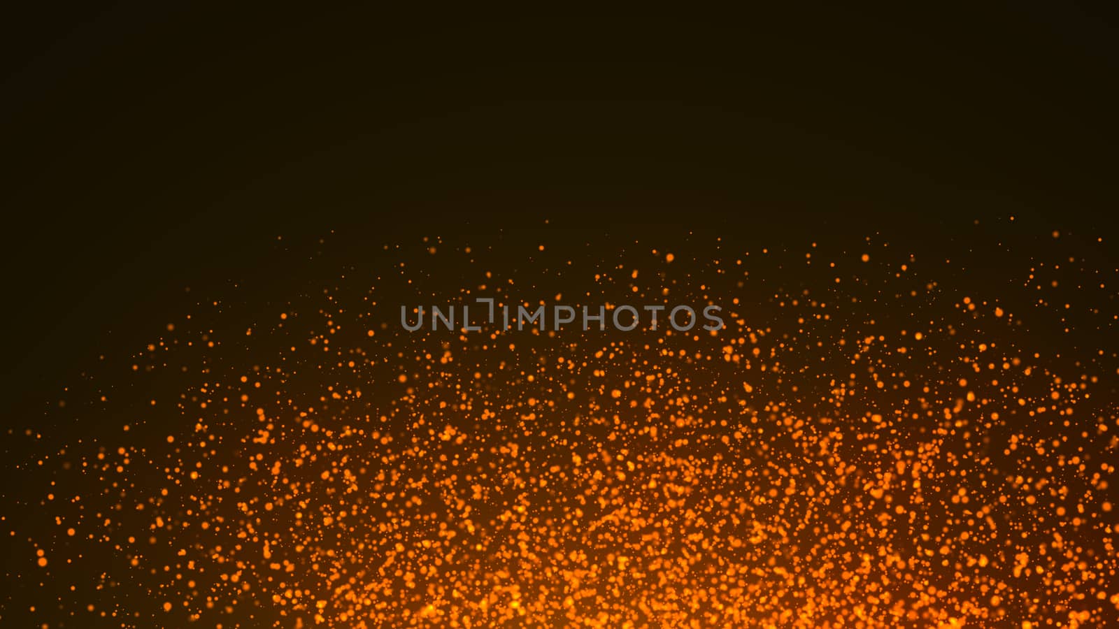 An explosion of orange and gold embers or particles with depth of field. 3d rendering
