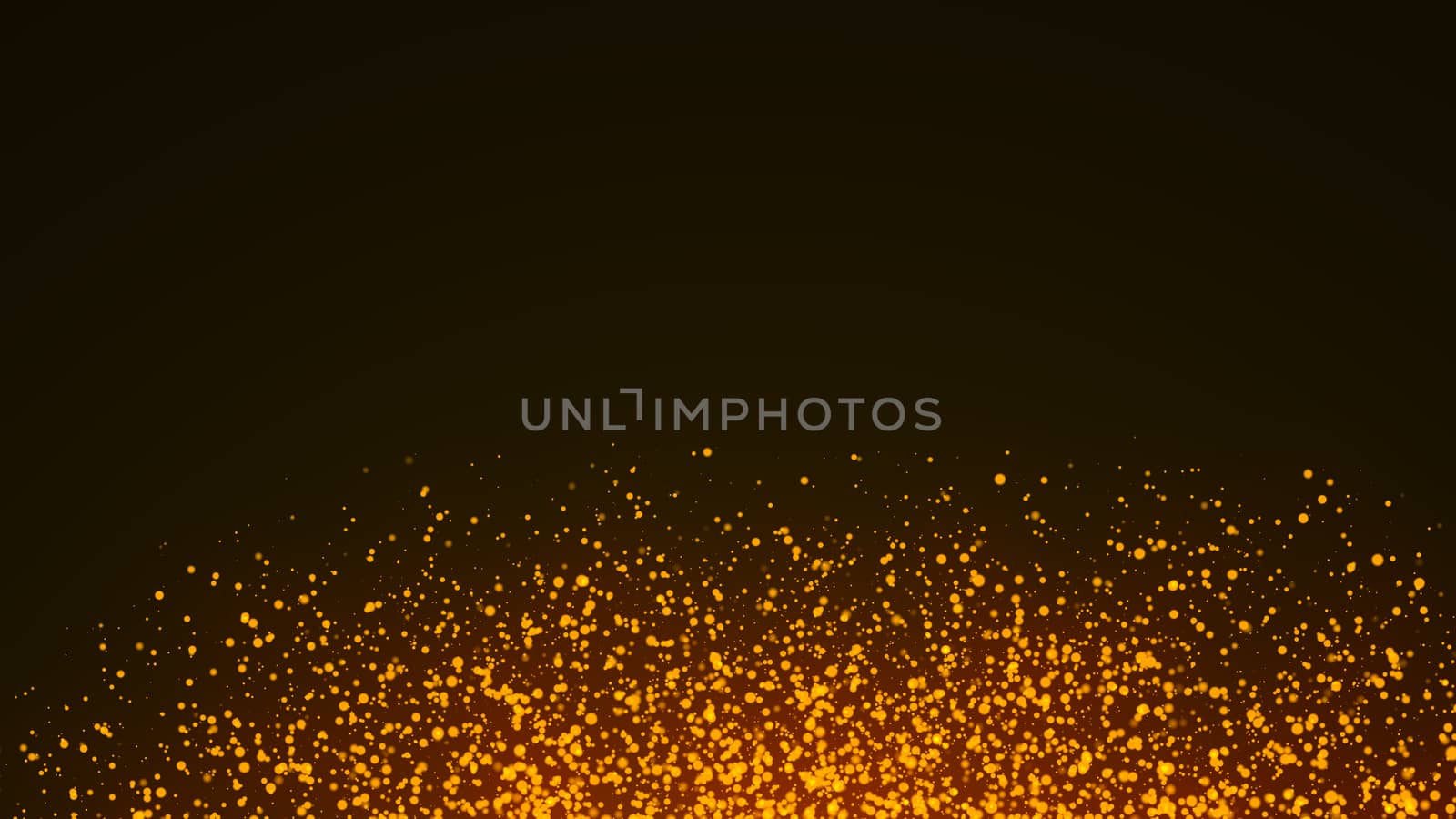 An explosion of orange and gold embers or particles with depth of field. 3d rendering