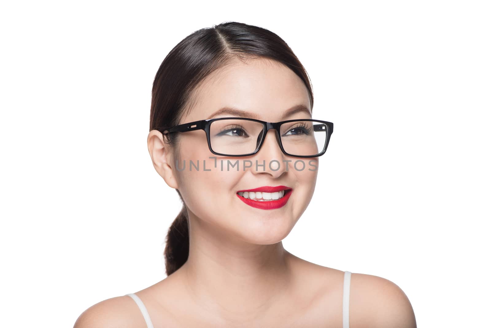 Beauty asian model girl with perfect skin wearing glasses, isola by makidotvn