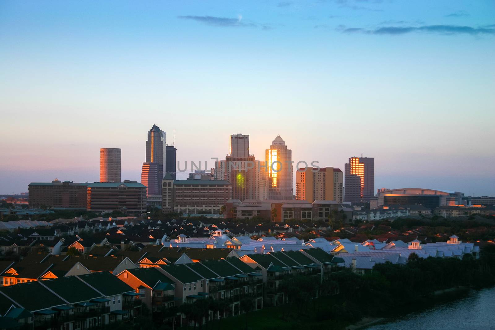 Tampa city skyline, panoramic view at sunset, Florida, USA
