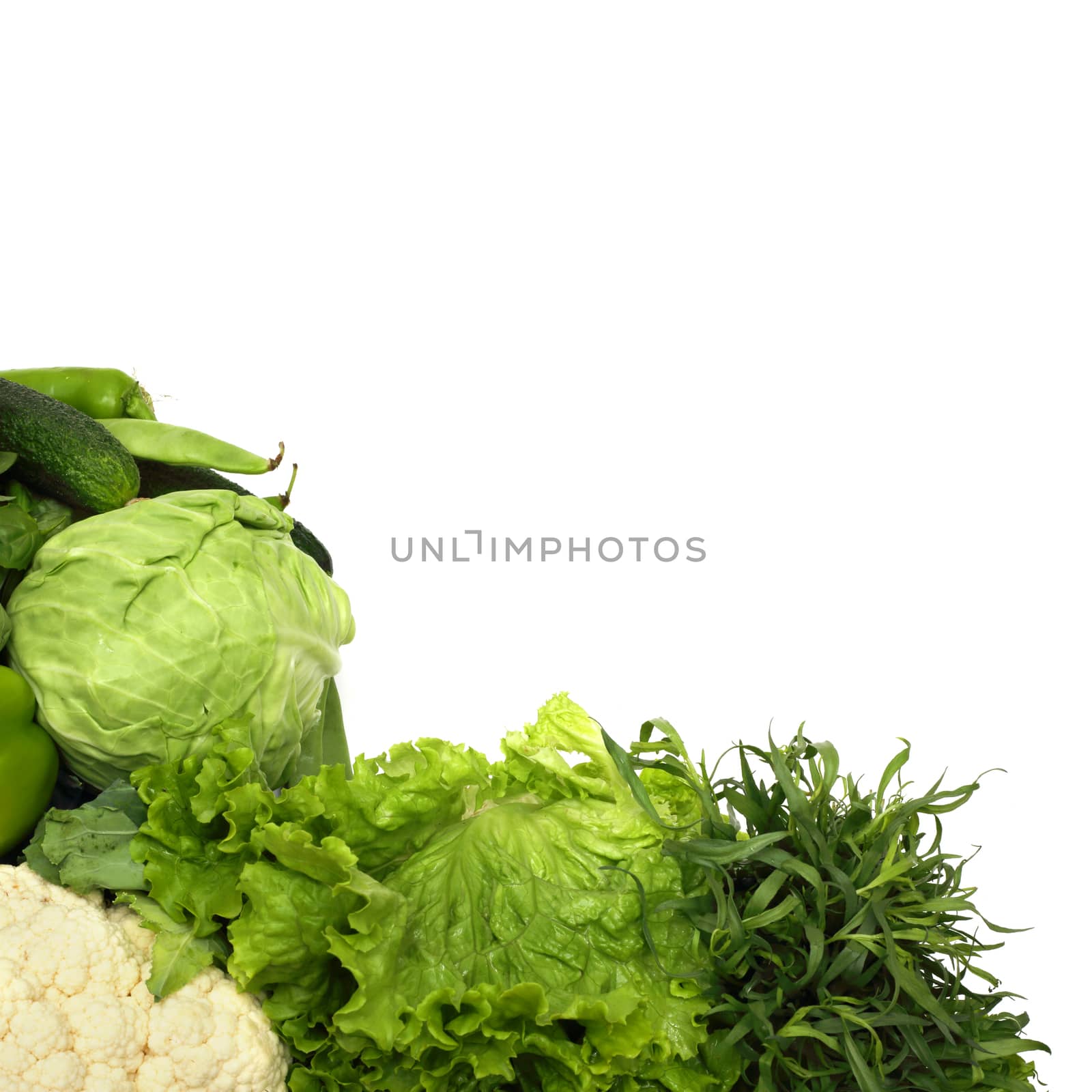 Pile of green vegetables by destillat