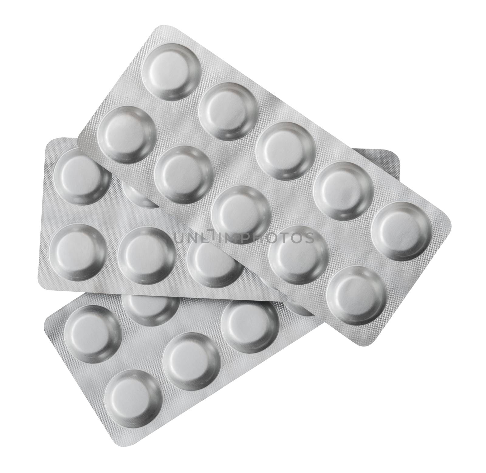 Pile Of Medical Pill Blister Packs Isolated On A White Background
