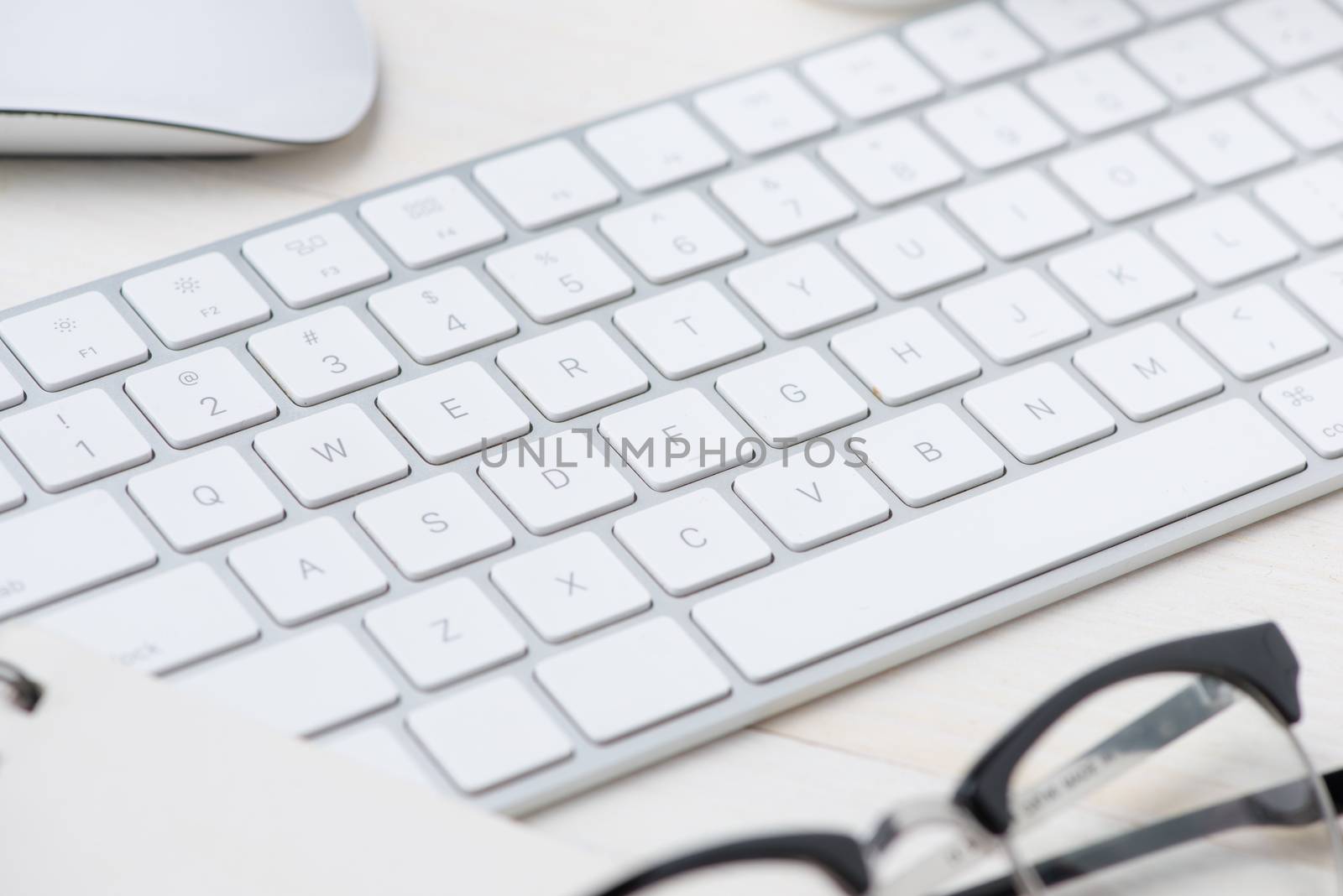 Closeup. White keys of Keyboard of a computer