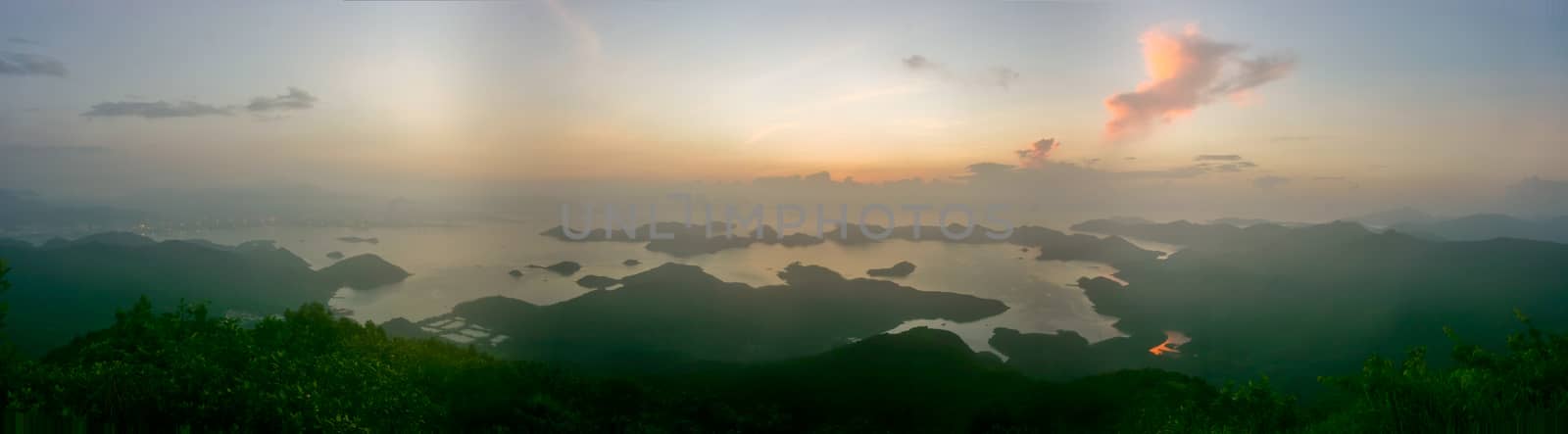 Panorama of Sunrise in Tiu Tang Lung, Hong Kong, China