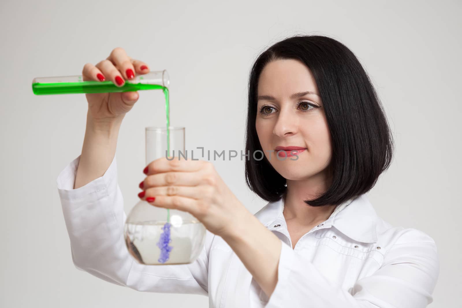 the beautiful woman the doctor with beakers by sveter