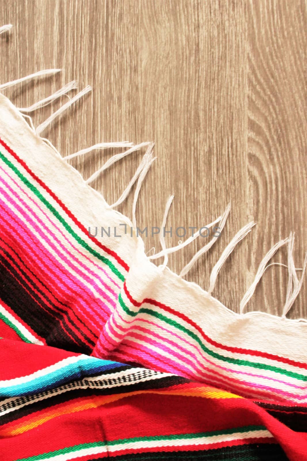 poncho serape background Mexican cinco de mayo fiesta wooden copy space