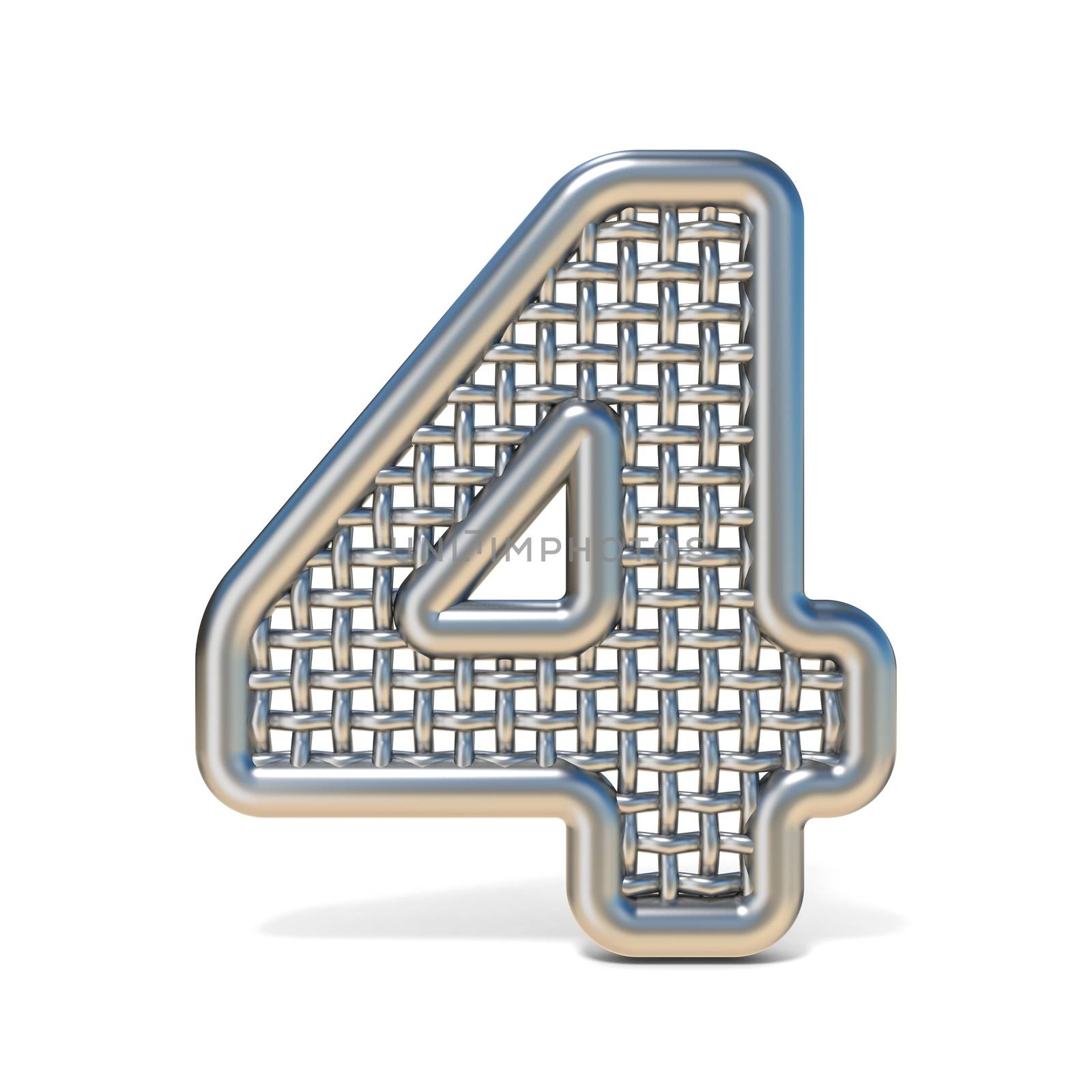 Outlined metal wire mesh font Number 4 FOUR 3D render illustration isolated on white background