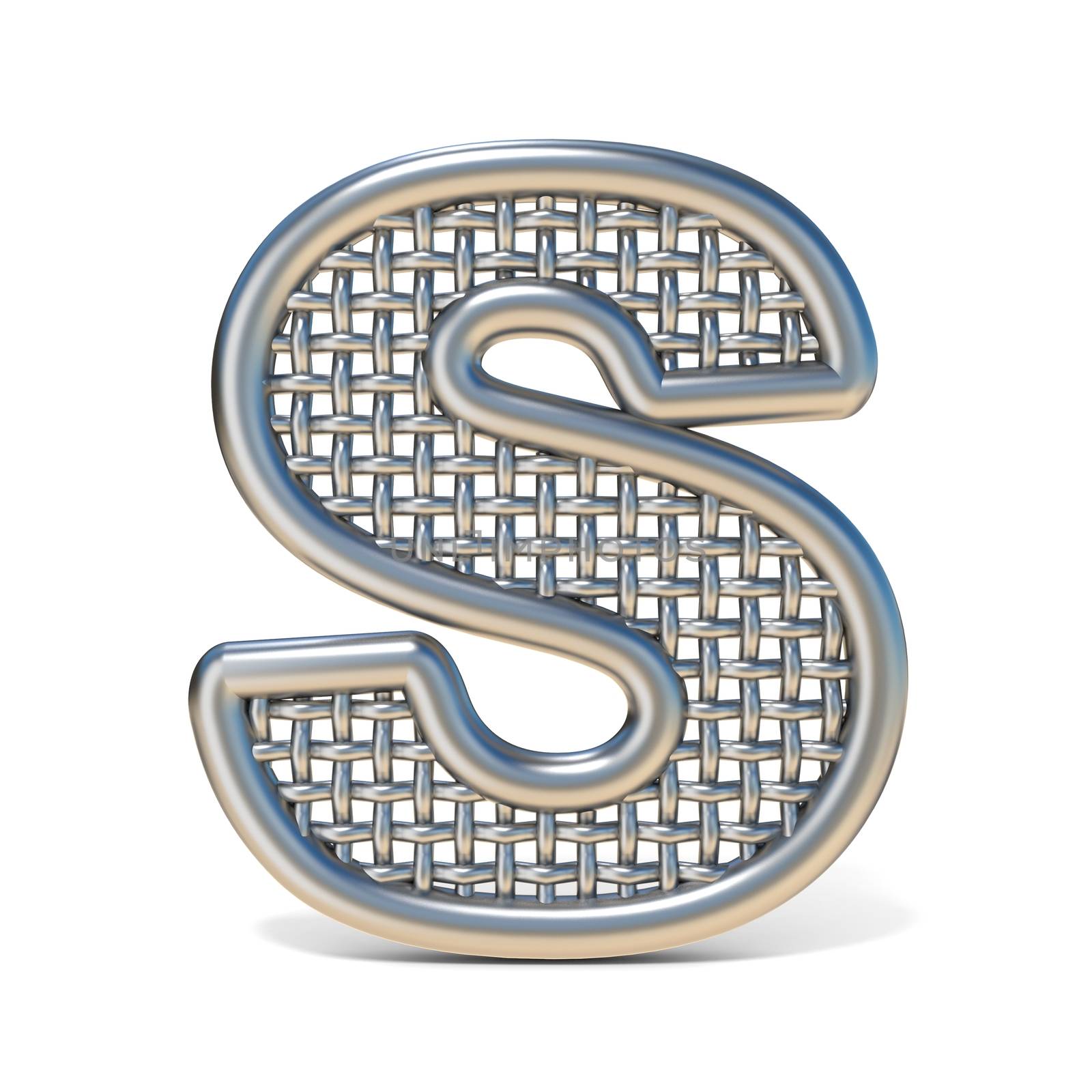 Outlined metal wire mesh font LETTER S 3D render illustration isolated on white background