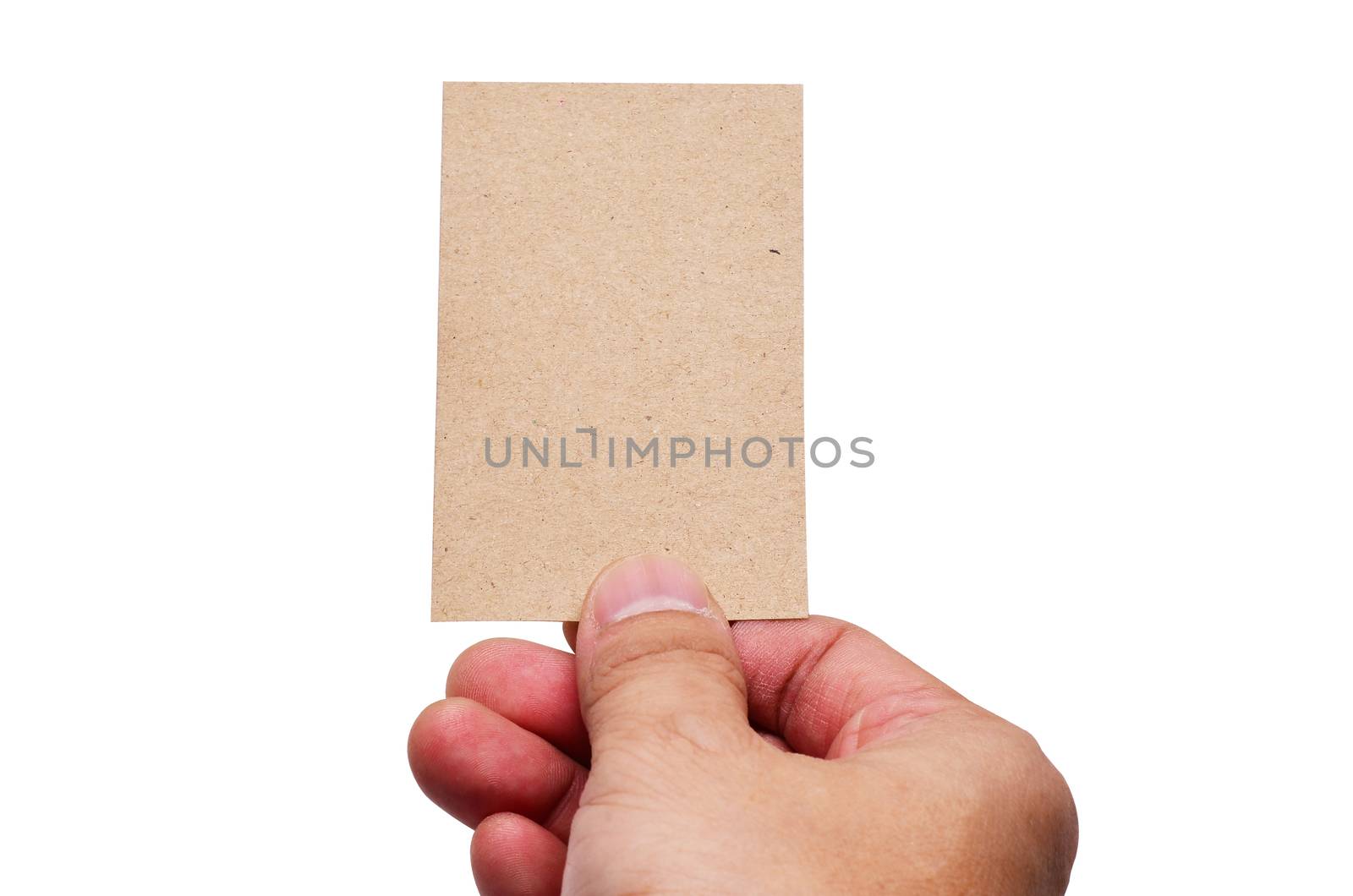 Hand hold business cards isolated on white background clipping path