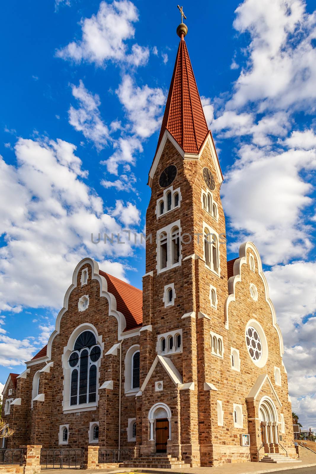Luteran Christ Church with blue sky and clouds in background, Windhoek, Namibia