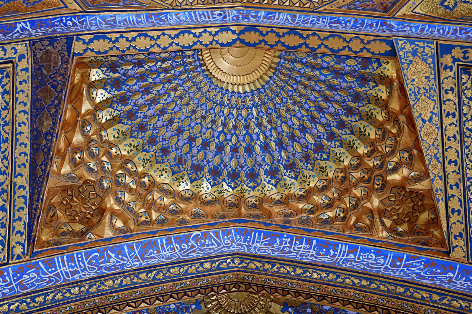 SAMARKAND, UZBEKISTAN - MAY 04, 2014 Golden interior of Aksaray mausoleum