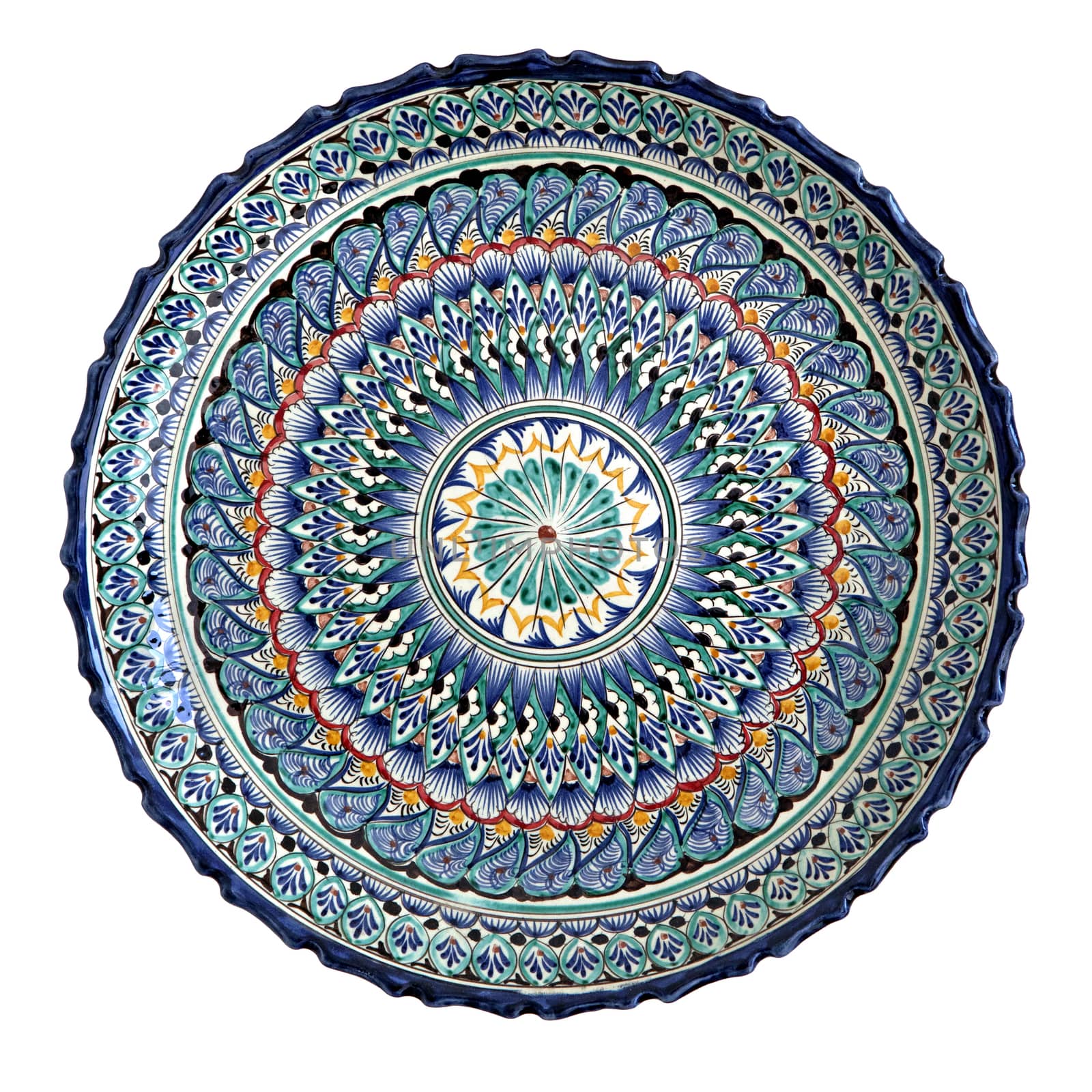 Plate with traditional uzbek ornament, isolated over white