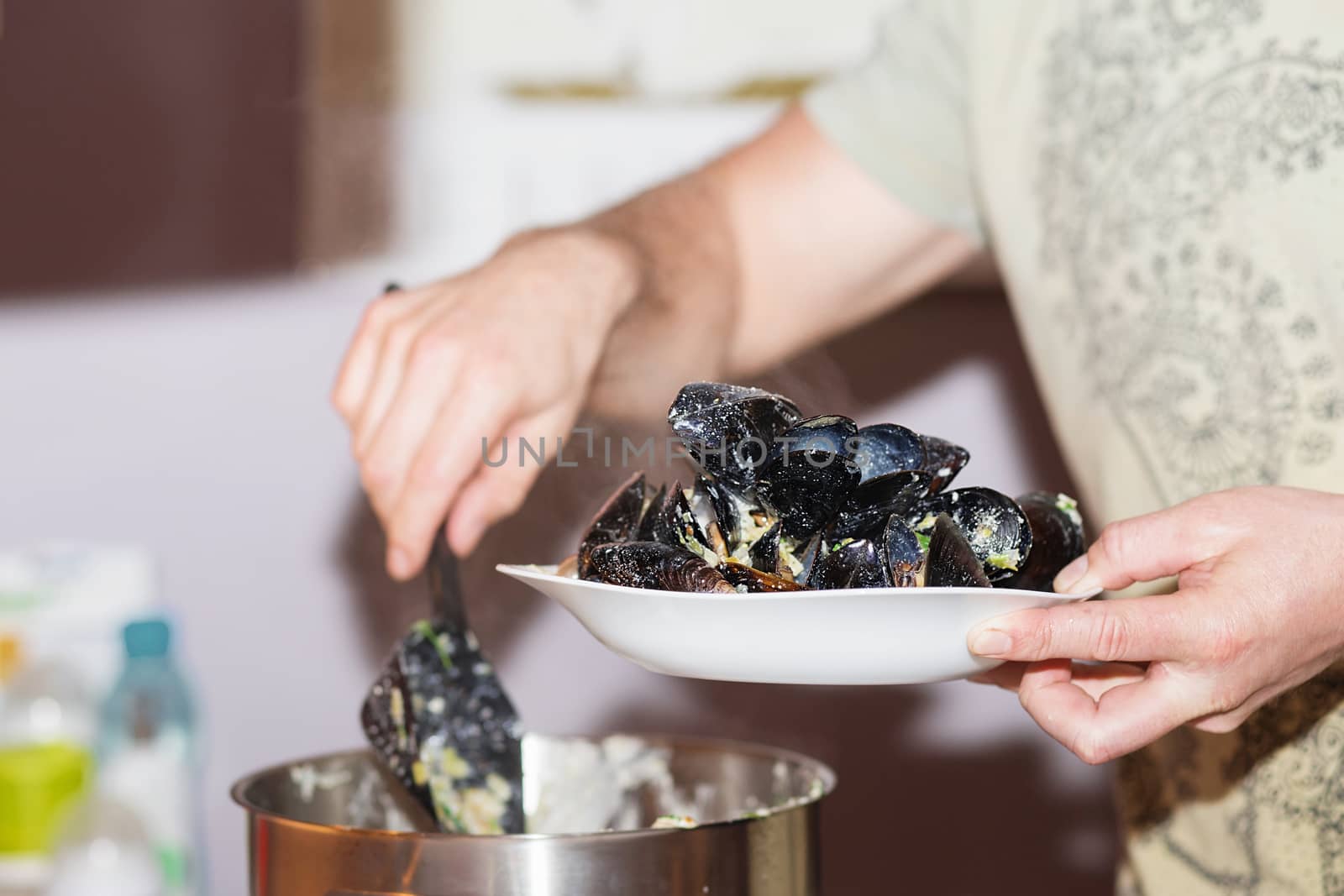 Steamed mussels in cheese sauce. by natazhekova