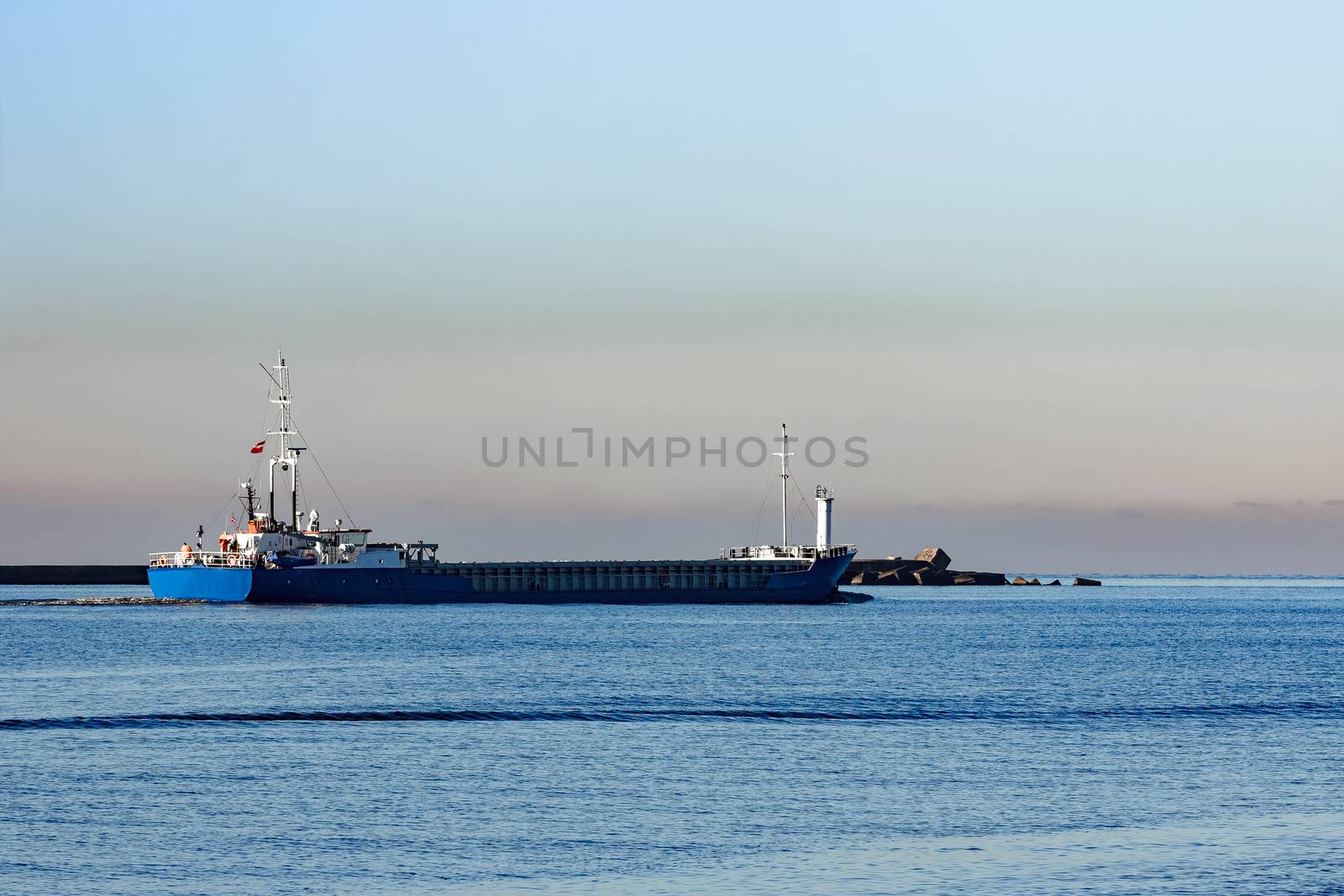 Blue cargo ship by sengnsp