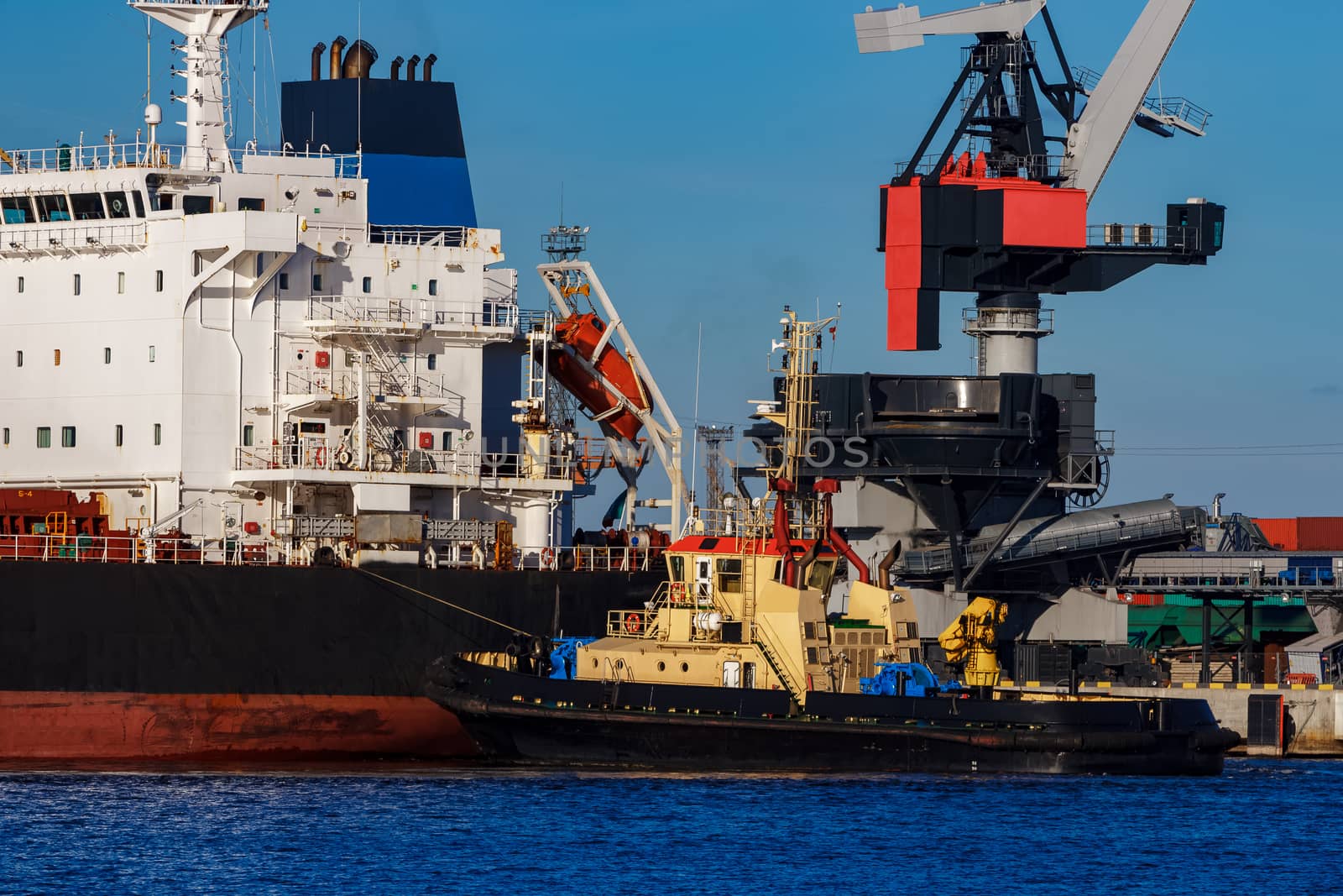 Black cargo ship mooring by sengnsp
