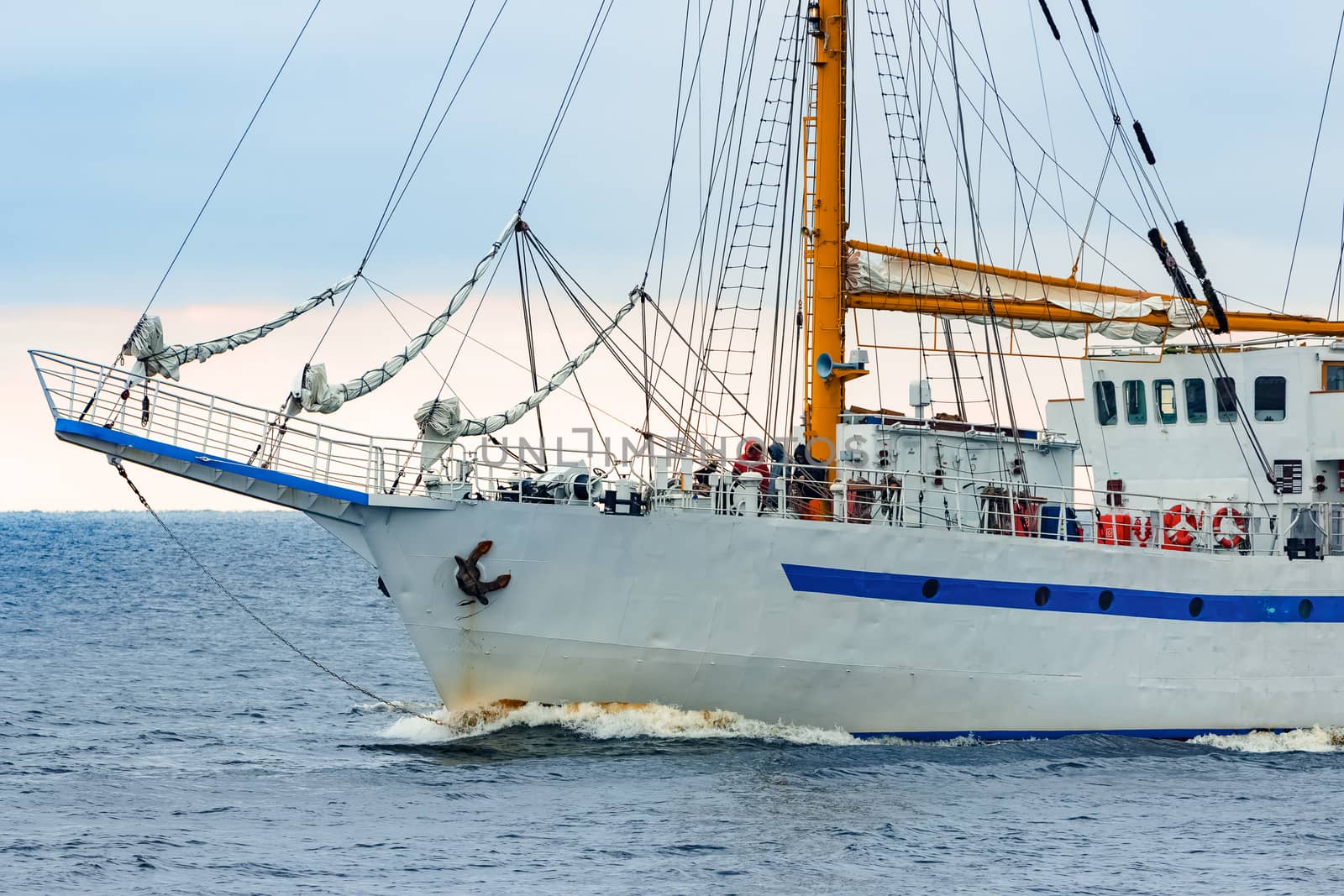 White sailing ship coming from Baltic sea, Europe