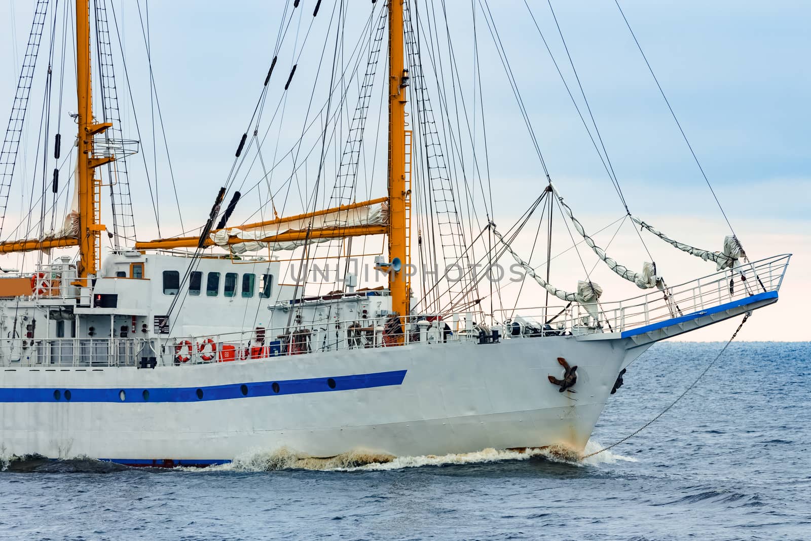 White sailing ship coming from Baltic sea, Europe