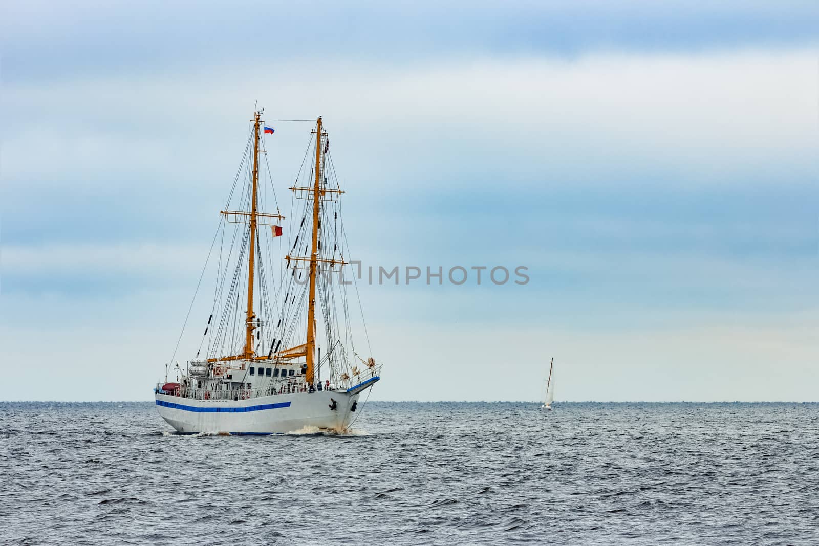 White sailing ship coming from Baltic sea, Europe